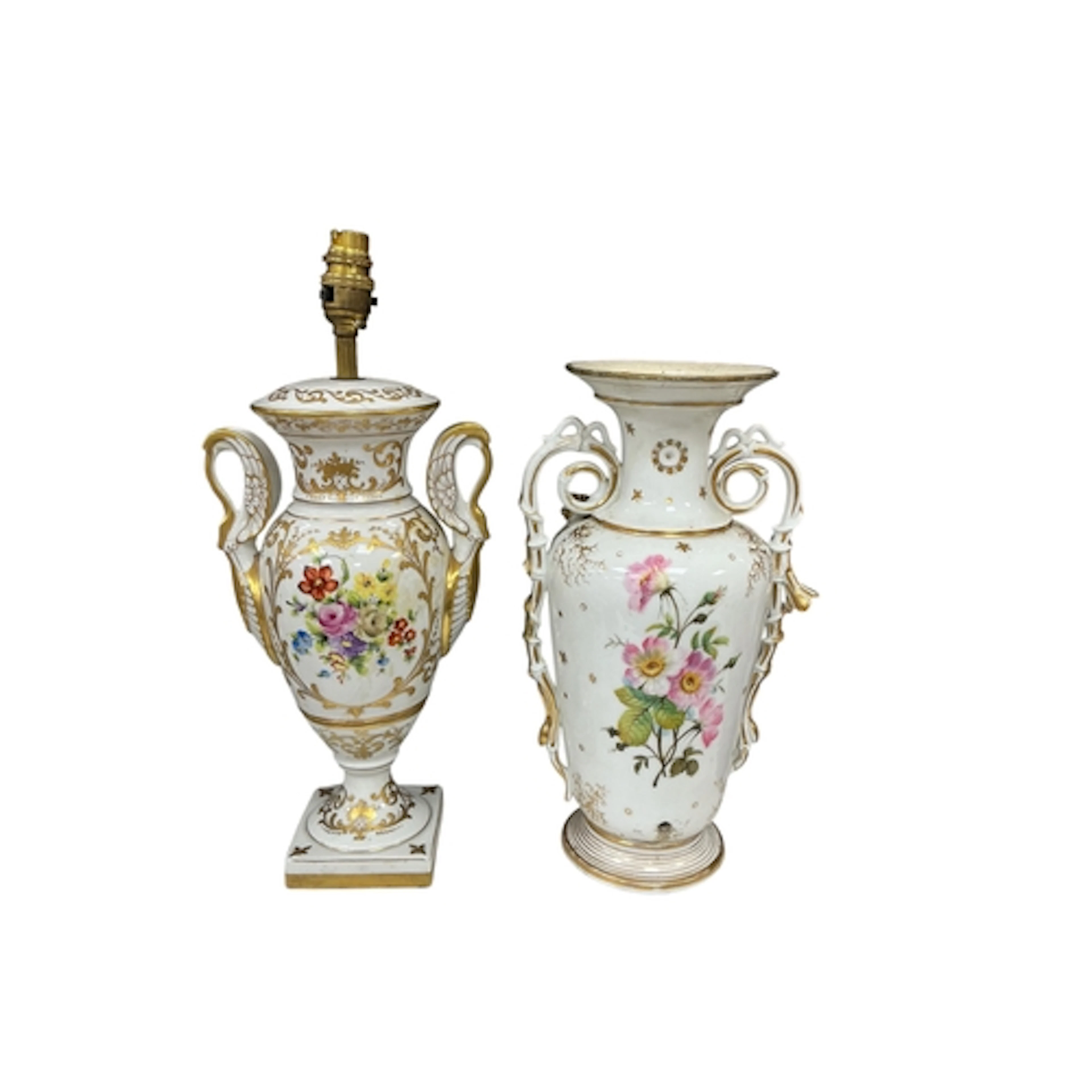 Two late 19th century Paris porcelain floral decorated vases...