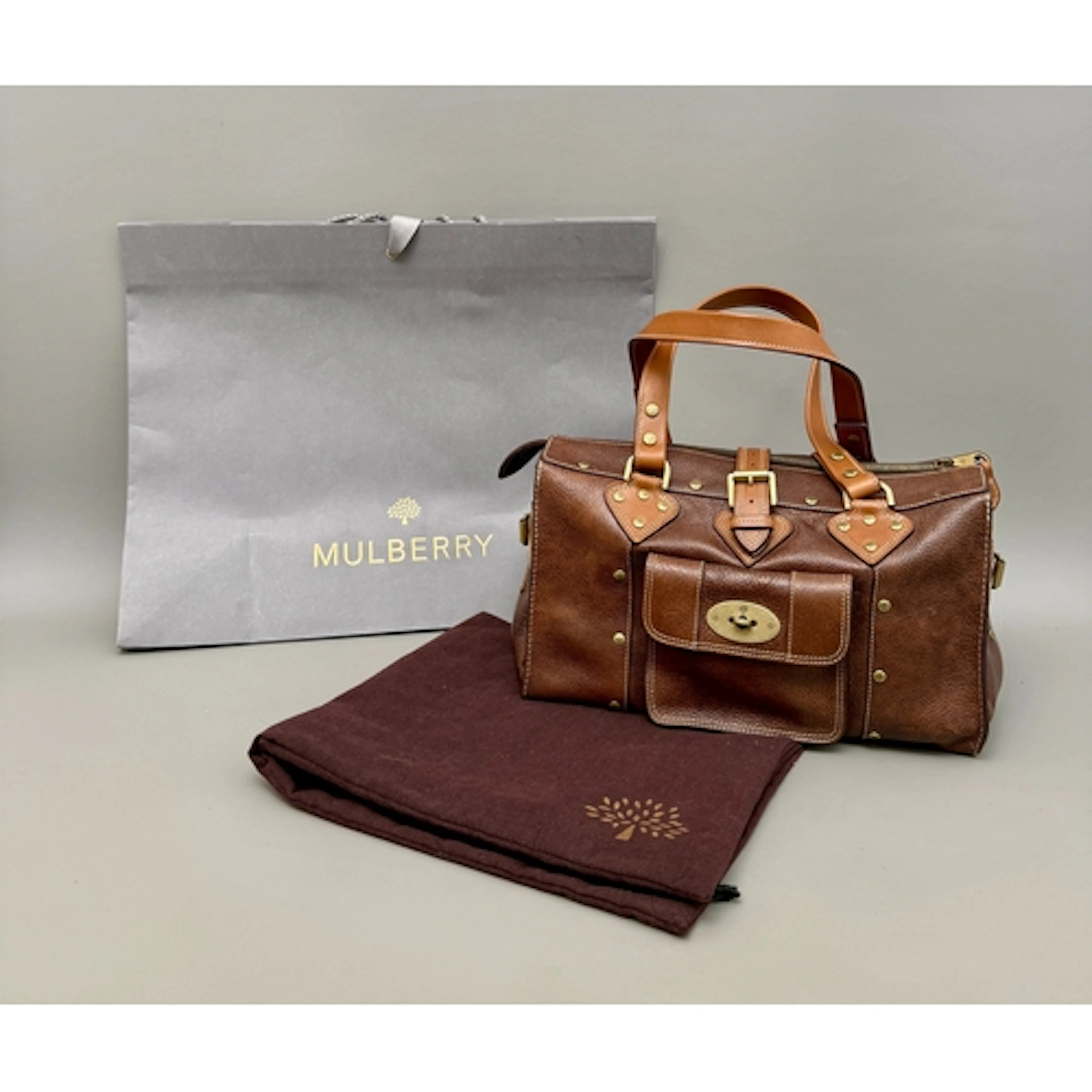 A Mulberry bag; oak pebble grain leather with two strap hand...