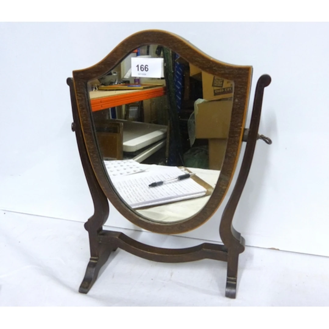 Antique shield shape dressing table mirror. 33cm high