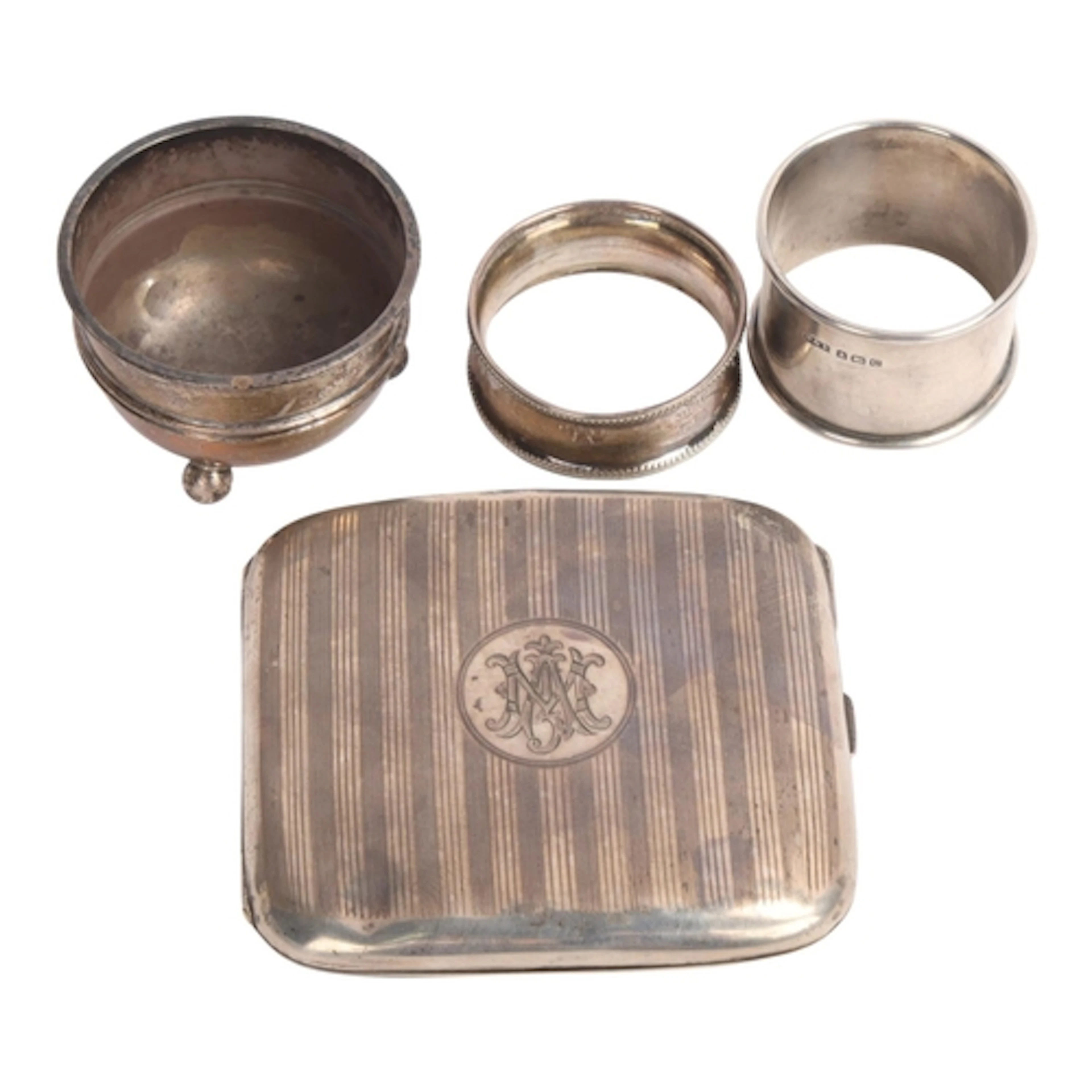 Various silver, including cigarette case, napkin rings, etc,...
