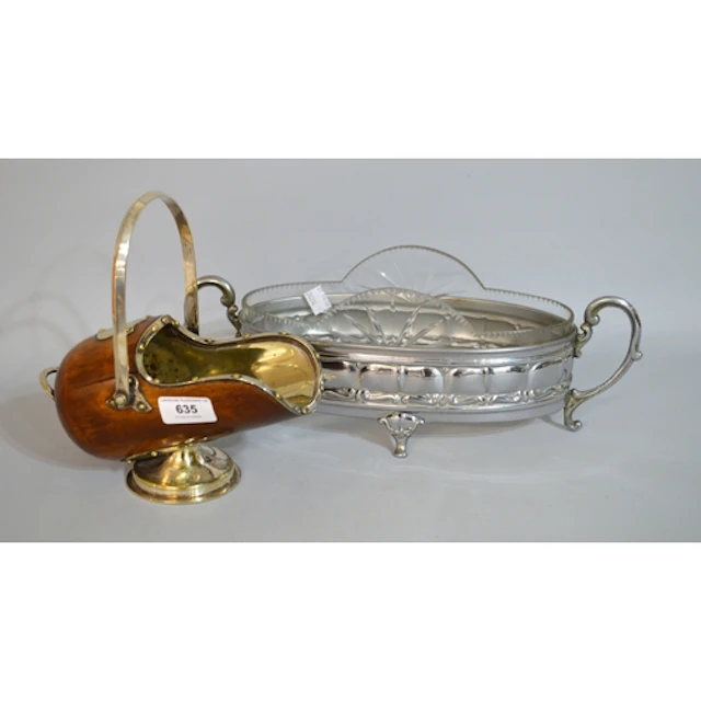 Oak and silver plated miniature coal scuttle, together with ...