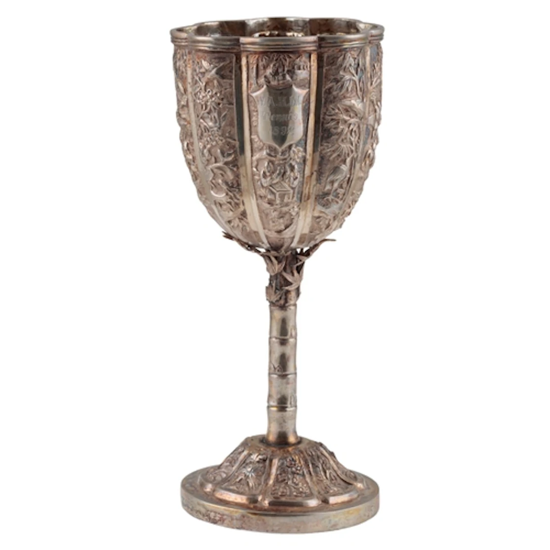 A late 19th century Chinese export white metal goblet, with ...
