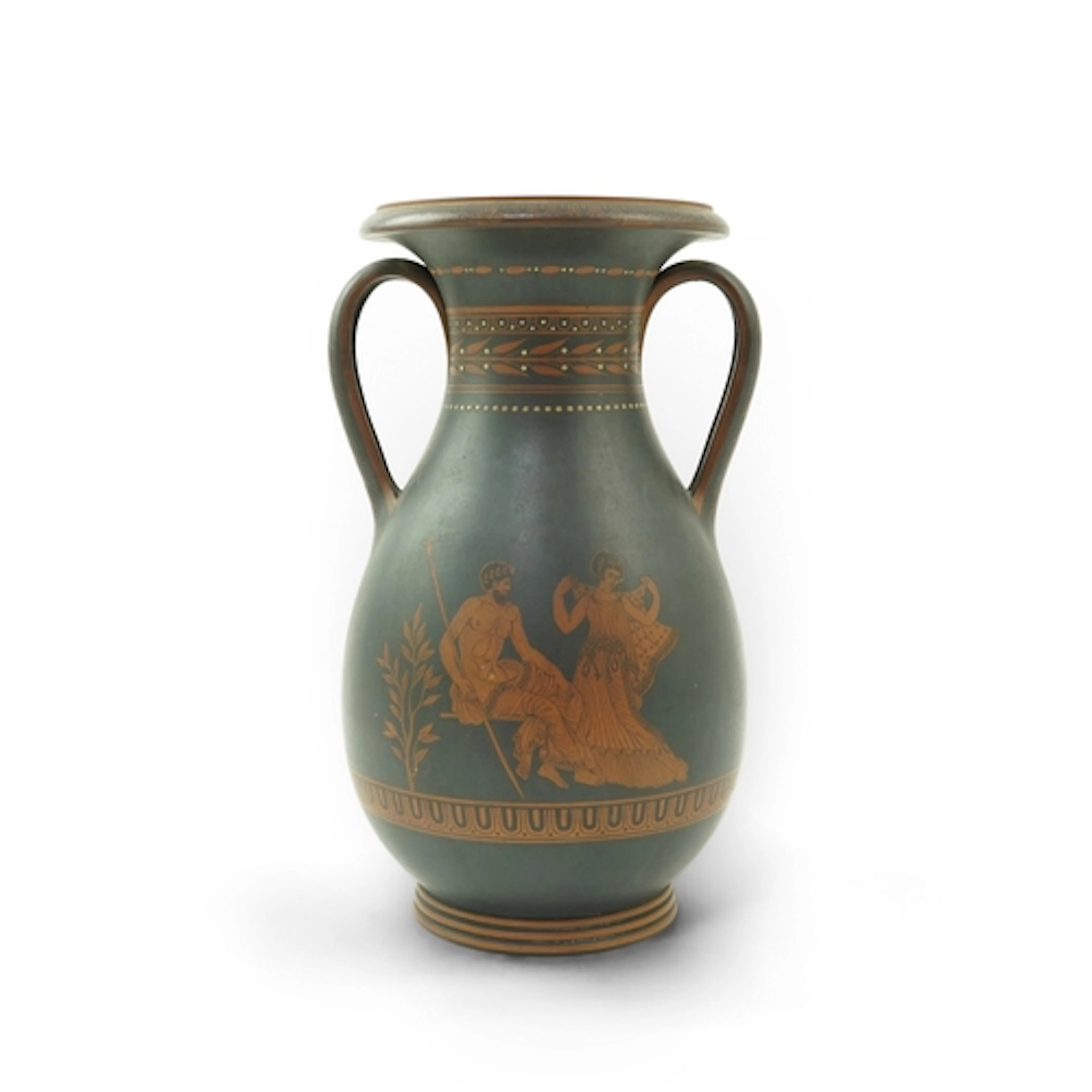A rare Wedgwood encaustic decorated black basalt two handled...