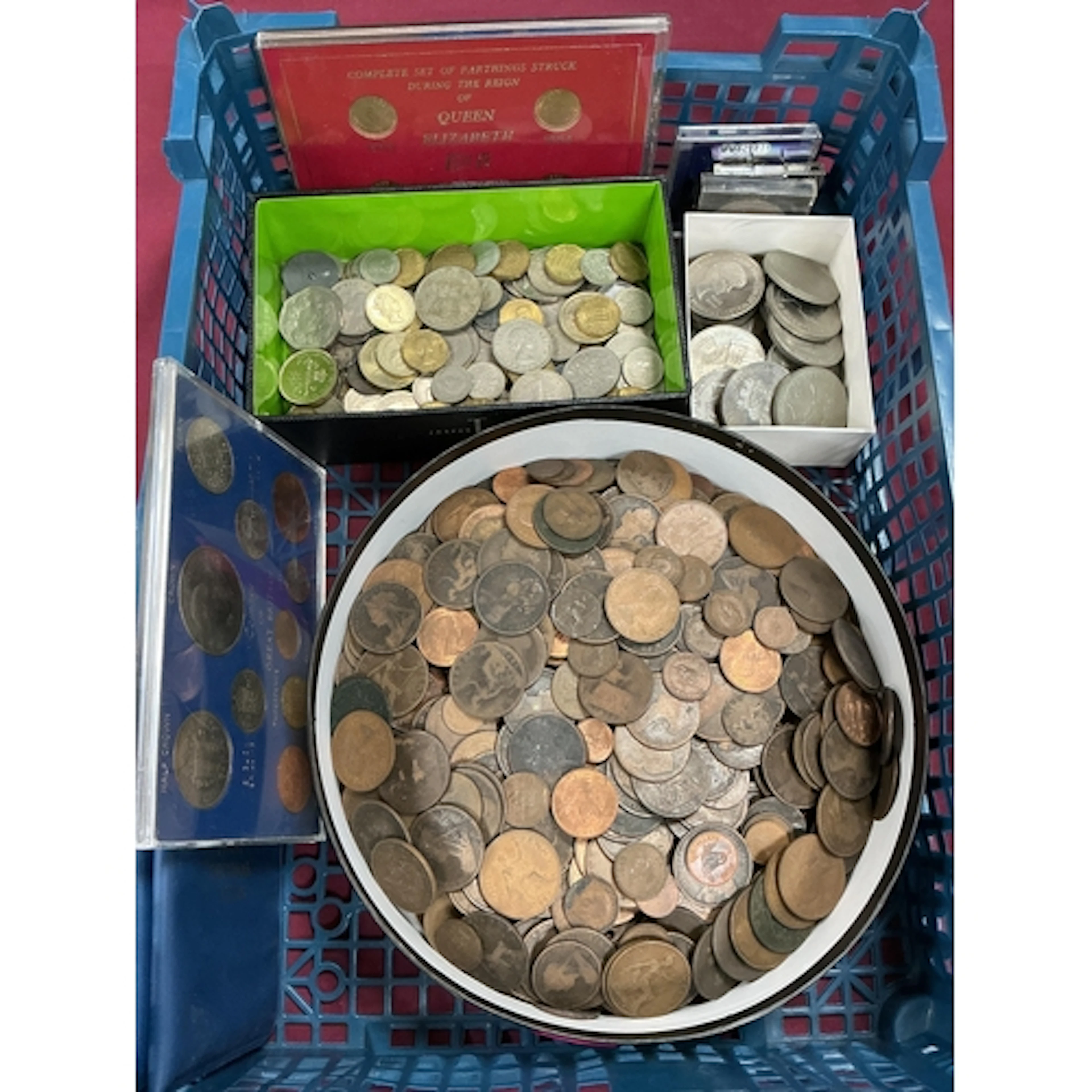 Large Collection Of World Coinage, includes GB pennies, bras...
