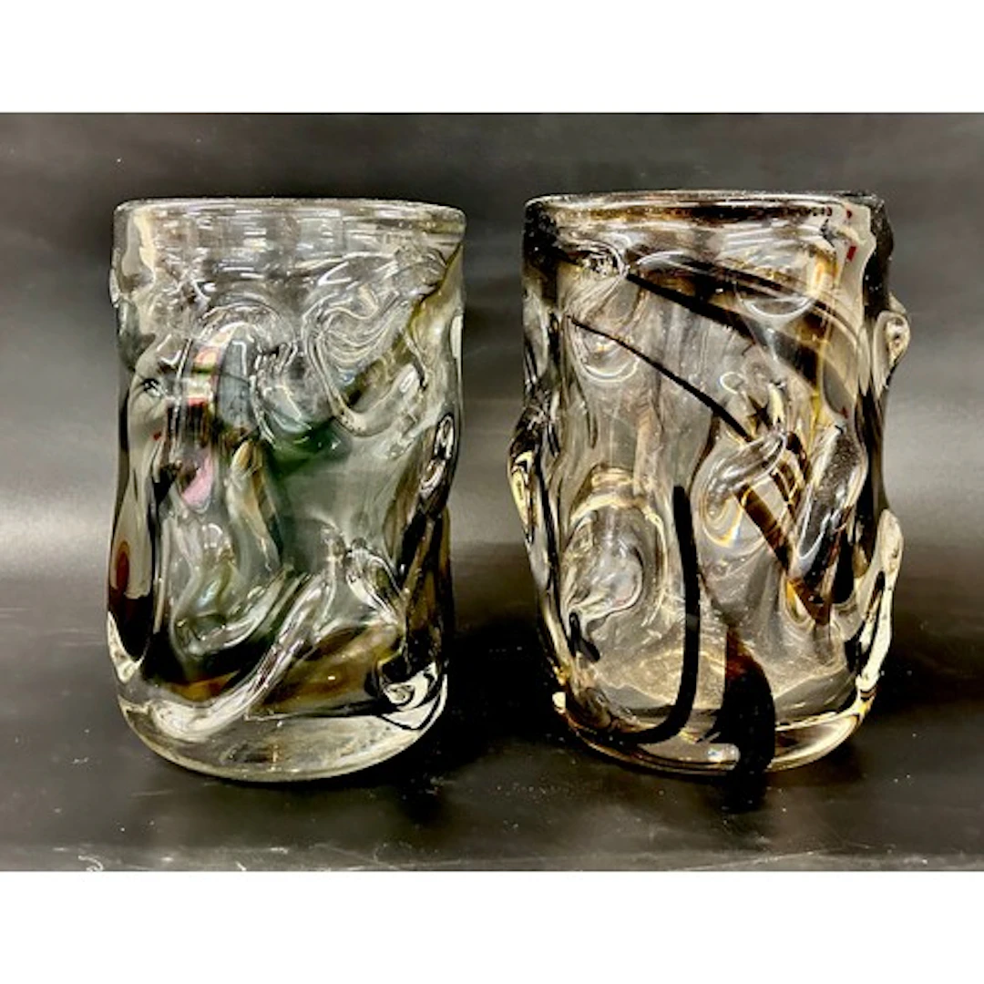Whitefriars; two 'knobbly' design vases designed by William ...