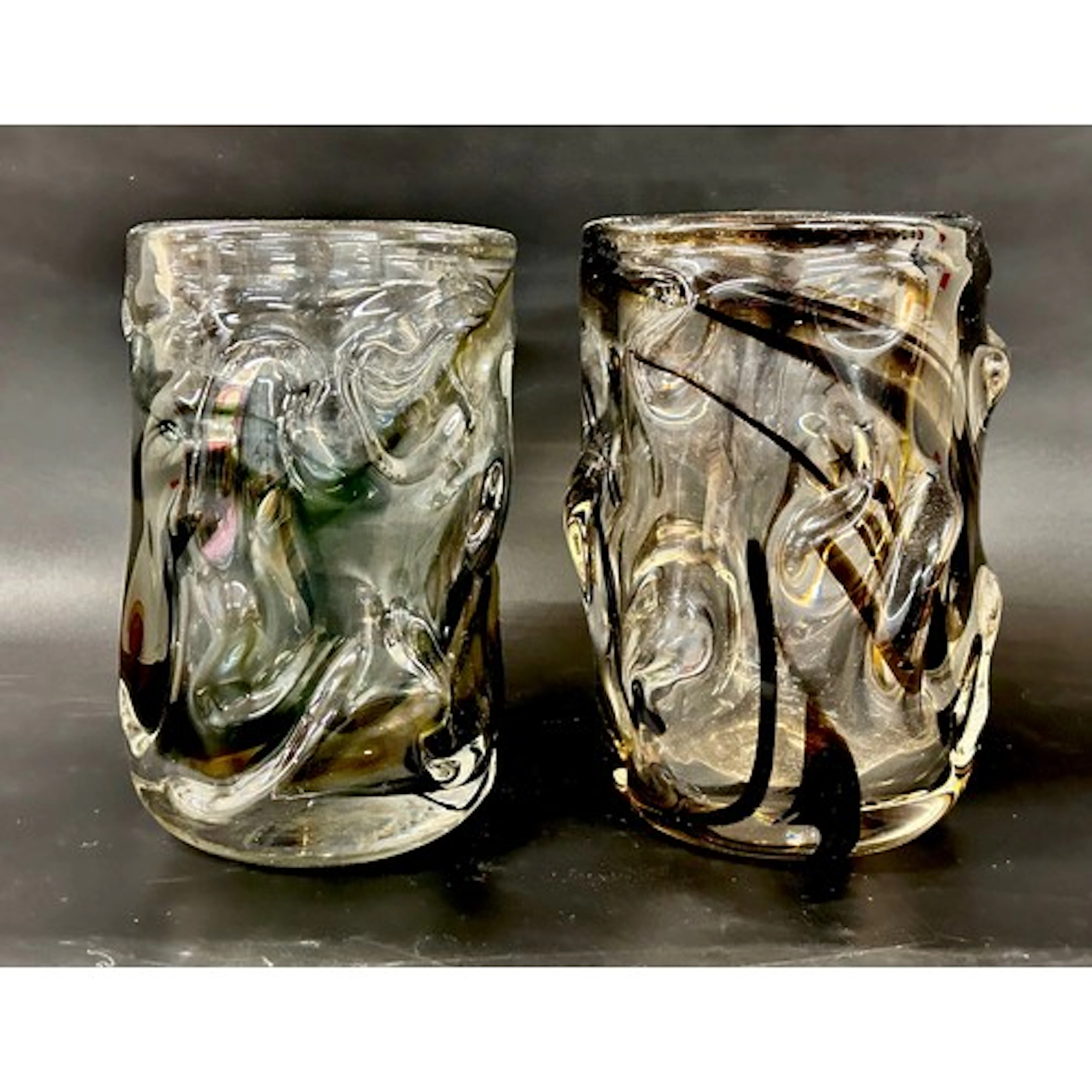 Whitefriars; two 'knobbly' design vases designed by William ...