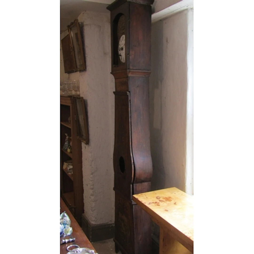 Antique Grandfather Clock Painted Pine Case with Brass Embos...