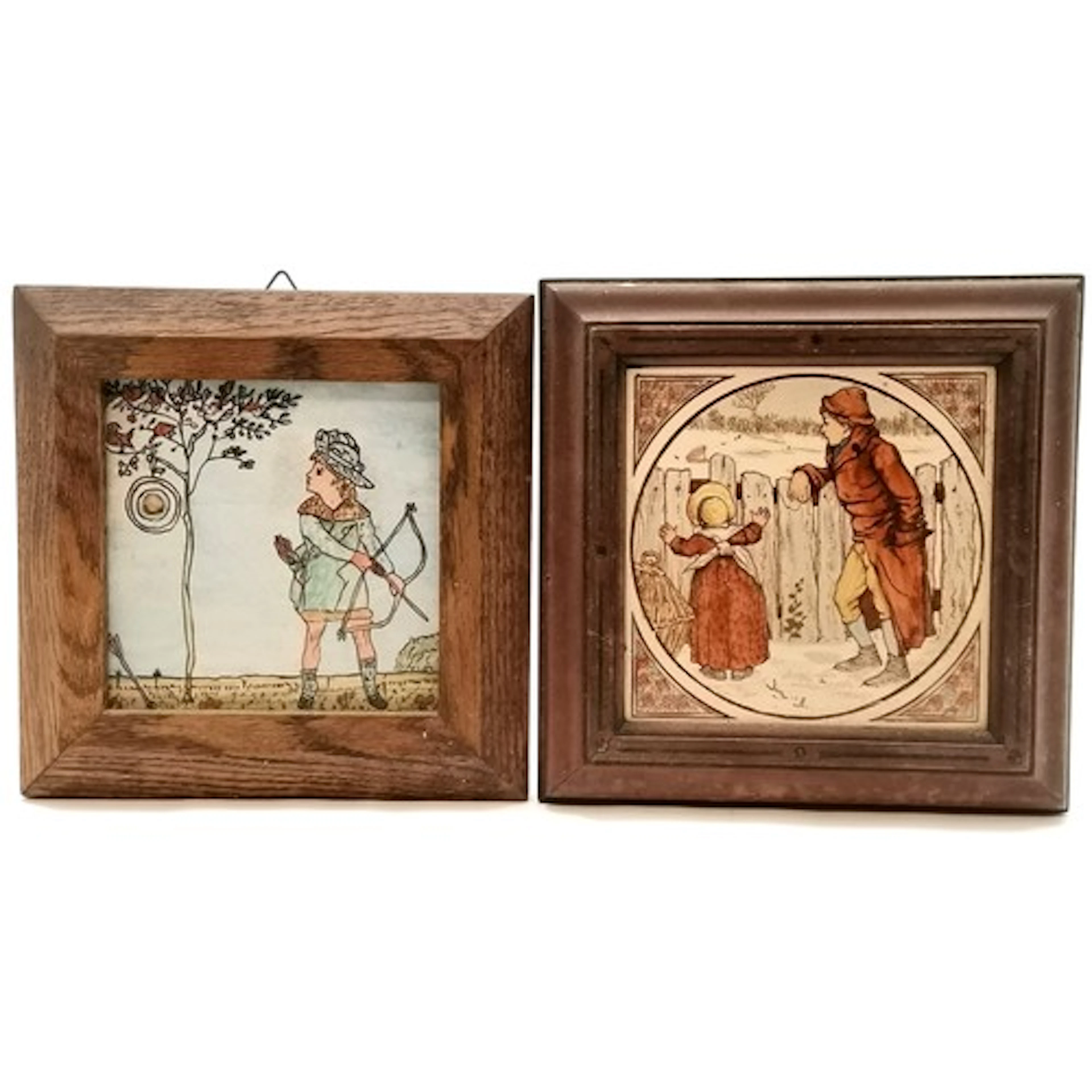 Antique tile of children behind a fence t/w hand painted til...