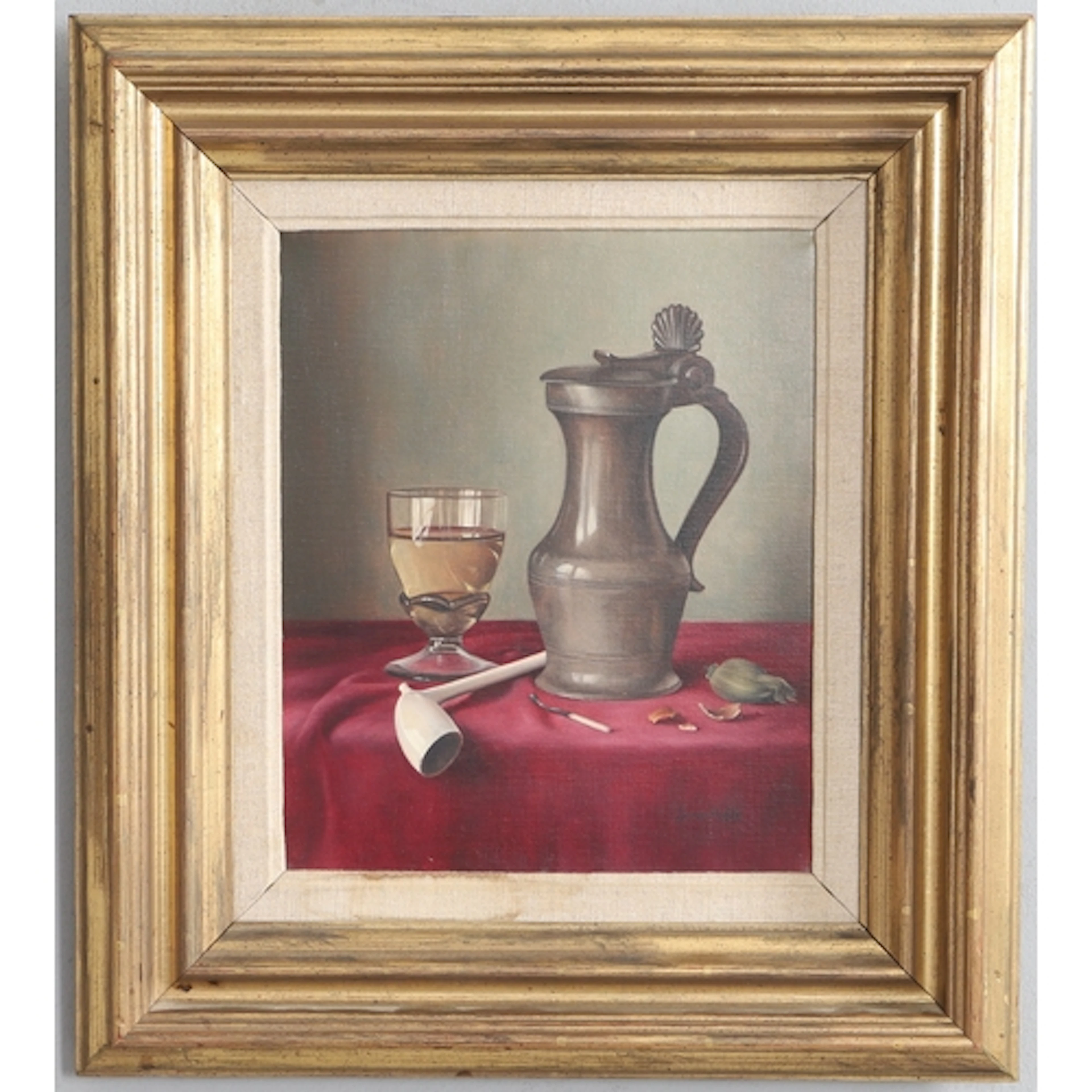 JAMES NOBLE (1919-1989). STILL LIFE OF A PEWTER TANKARD, A G...