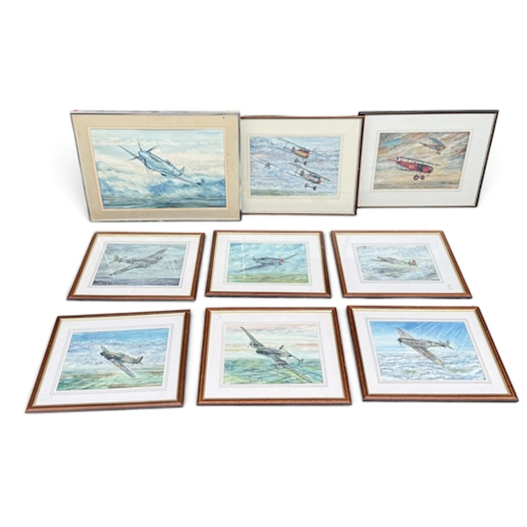 PHIL MAY (BRITISH, B.1925): NINE ORIGINAL WATERCOLOURS OF MI...