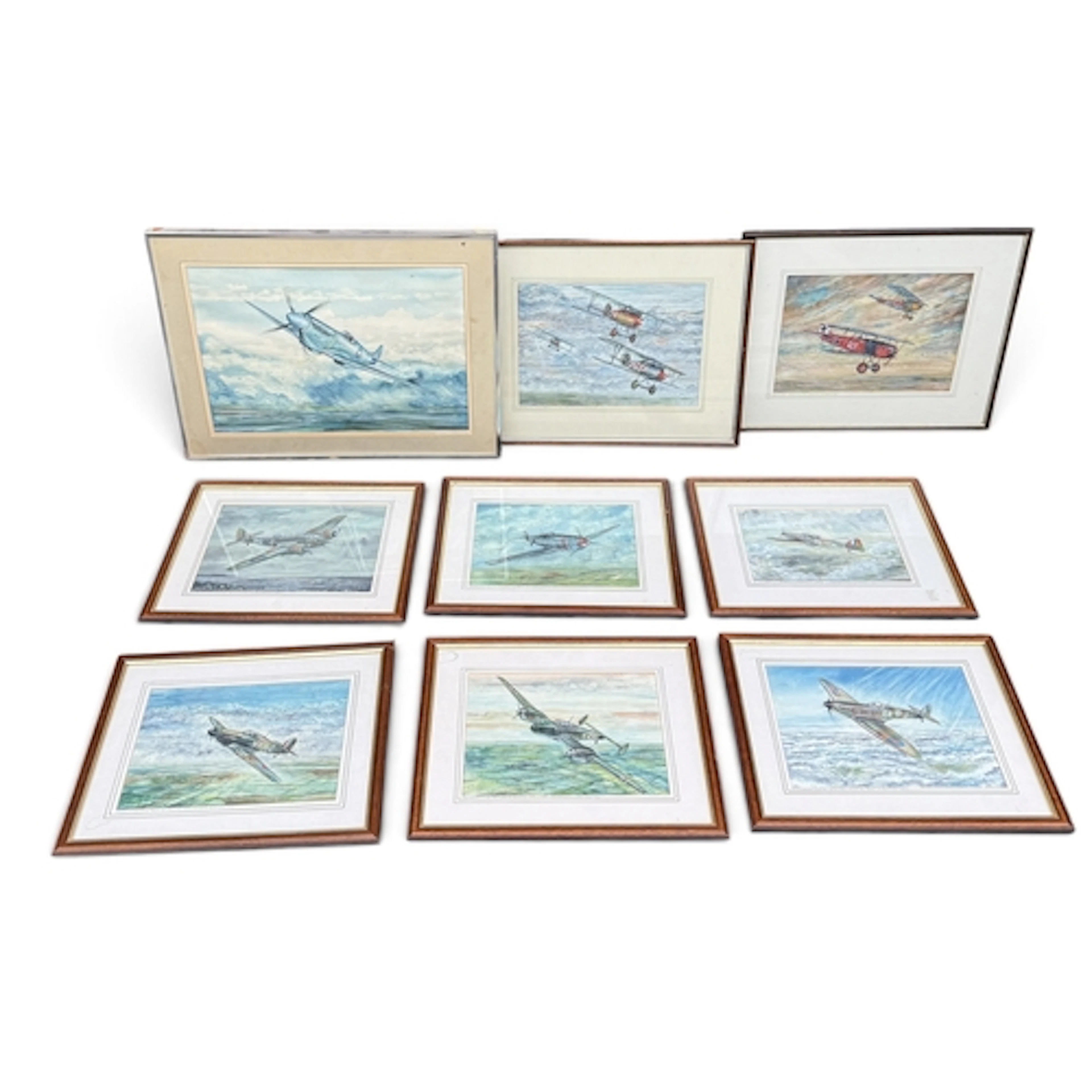 PHIL MAY (BRITISH, B.1925): NINE ORIGINAL WATERCOLOURS OF MI...