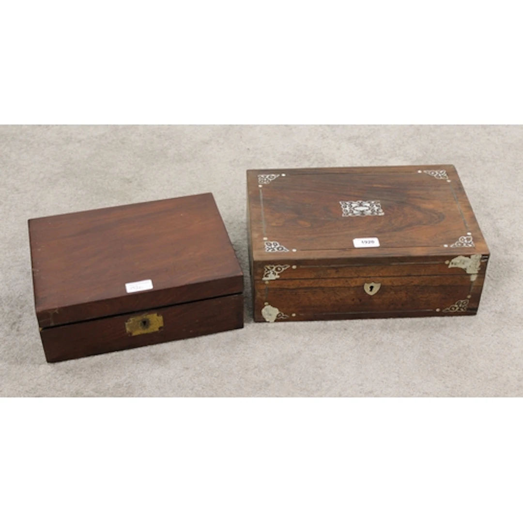 19th Century rosewood mother of pearl inlaid fold-over writi...