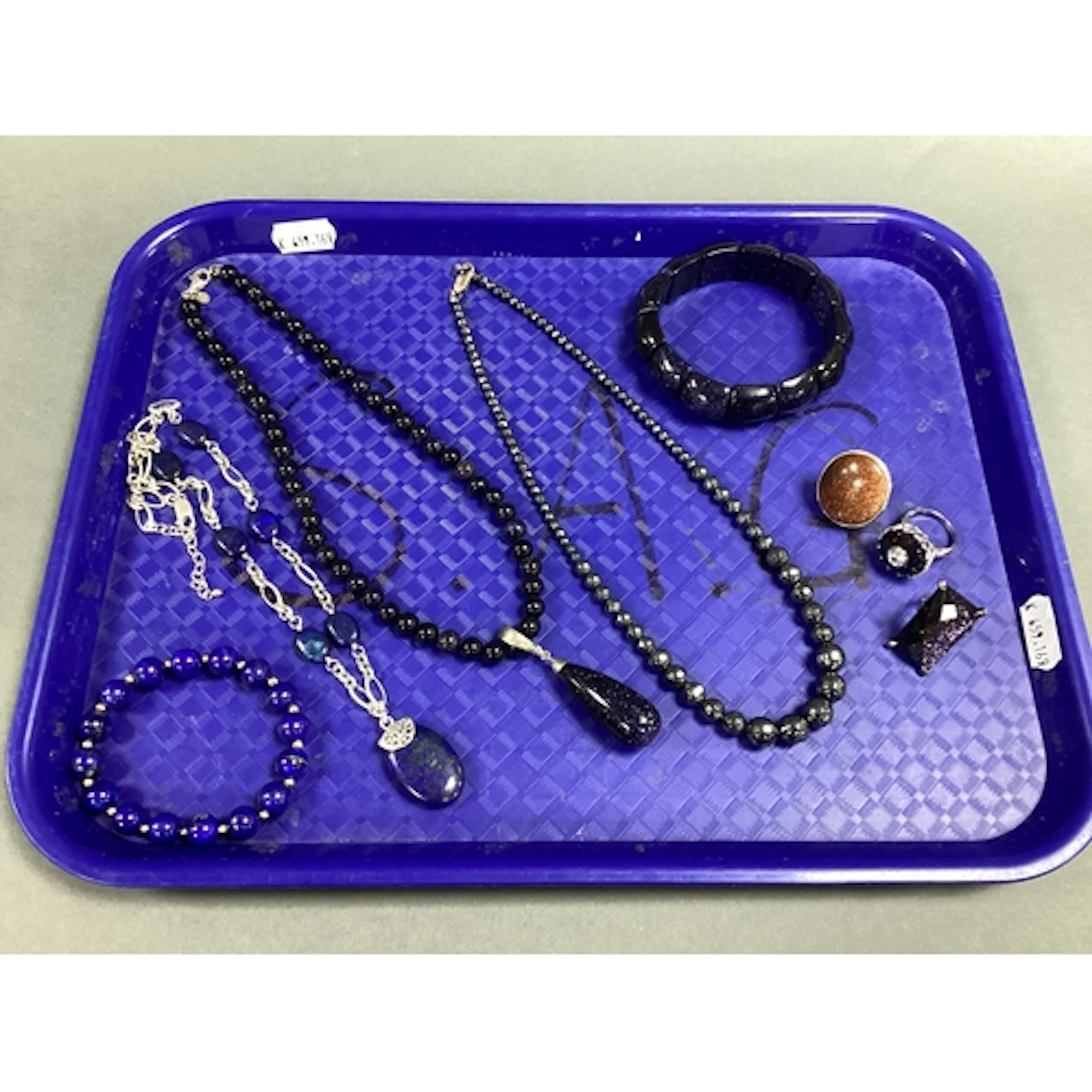 A Blue Goldstone Bead Necklace, of uniform design, overall l...