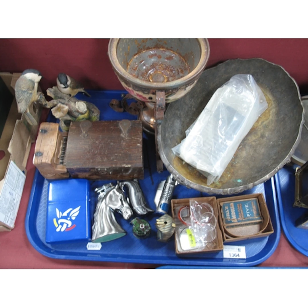 Plated Oval Bowl, lamp base, novelty lighters, etc:- One Tra...
