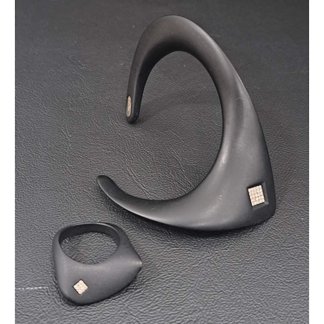 ANDREW BENITAH DESIGNER BANGLE AND RING both in black resin ...
