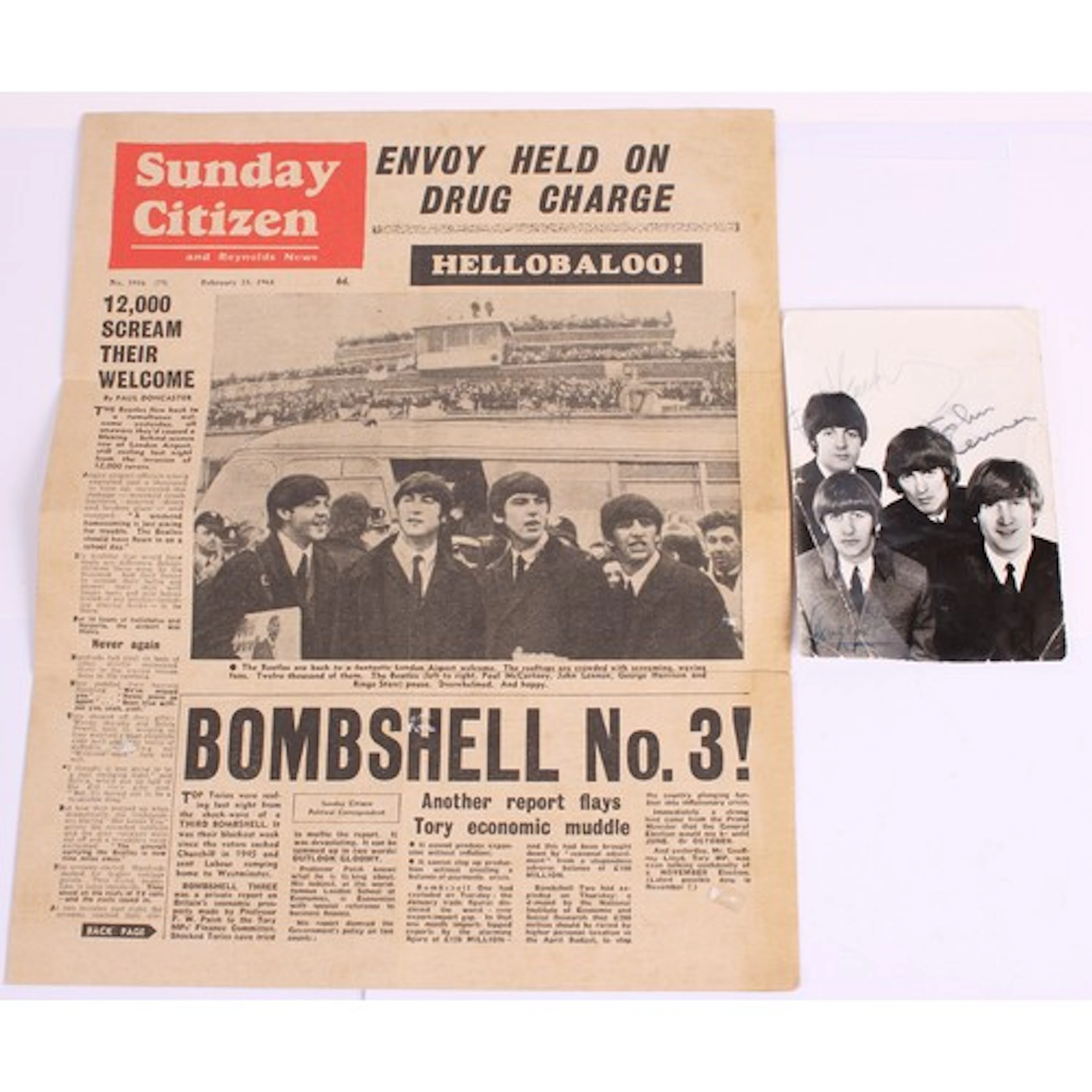 Beatlemania - a 1960s signed photograph of The Beatles, bear...
