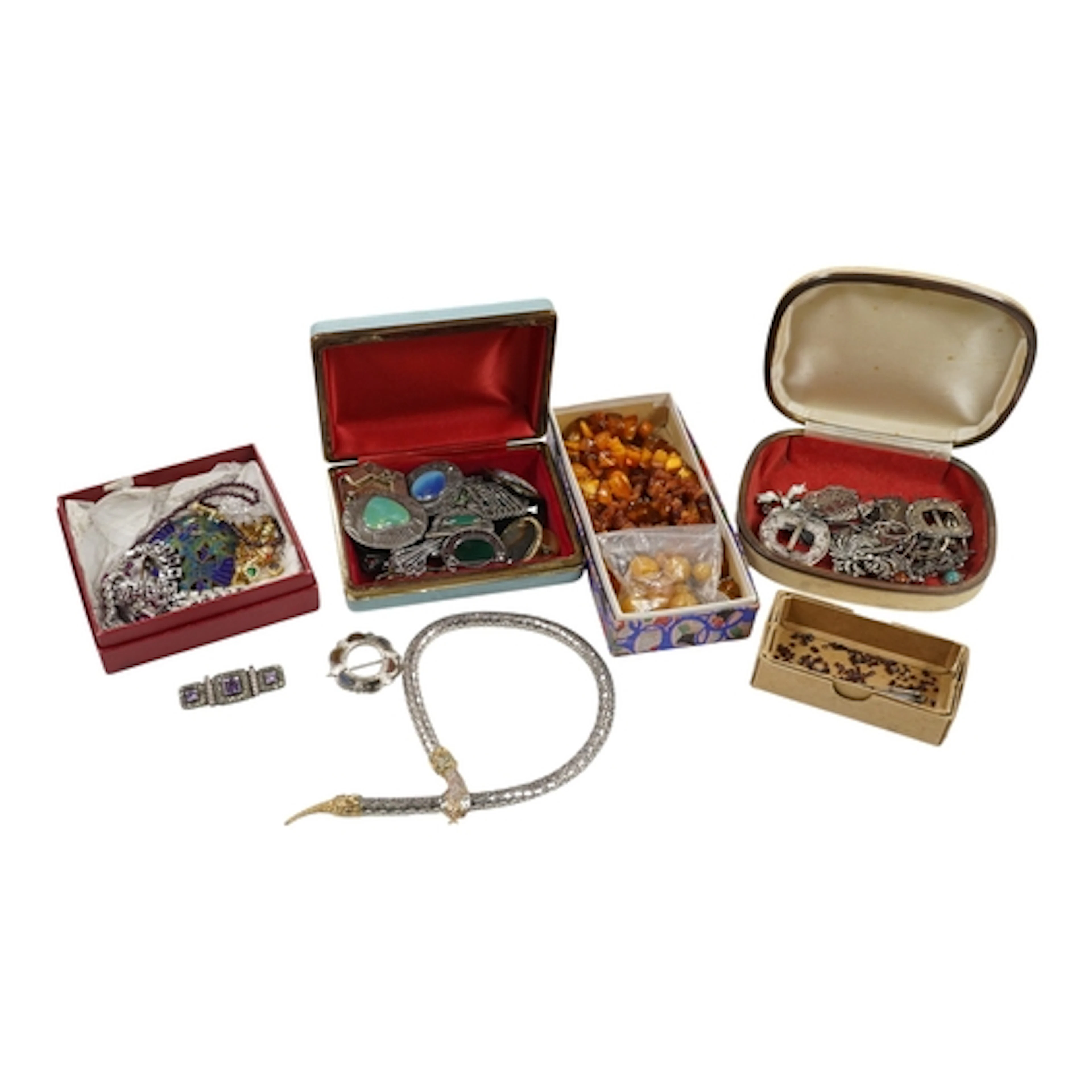 A collection of silver and costume jewels, including a Jomaz...