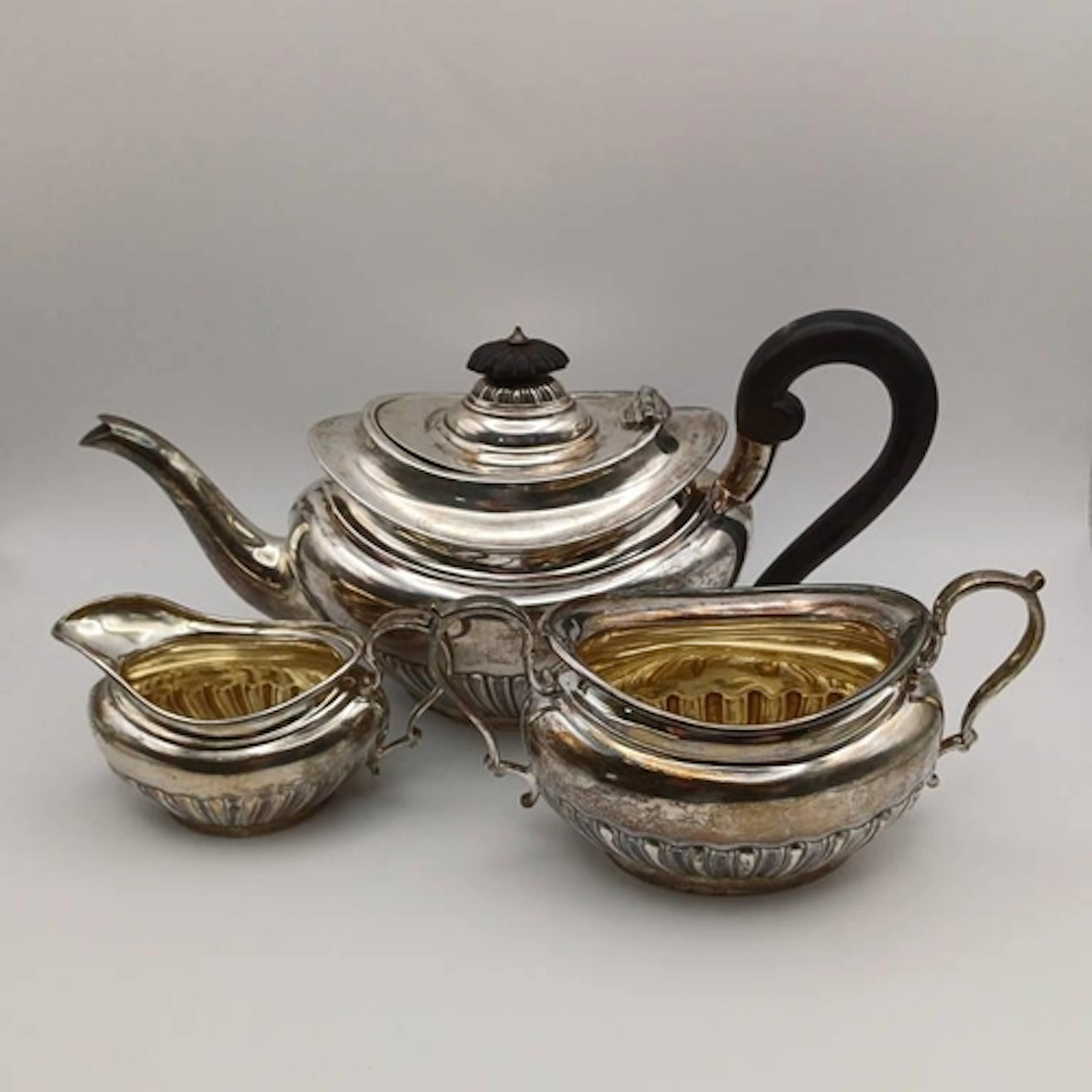 A SILVER 3 PIECE BACHELORS TEA SET WITH FLUTED DECORATION BY...