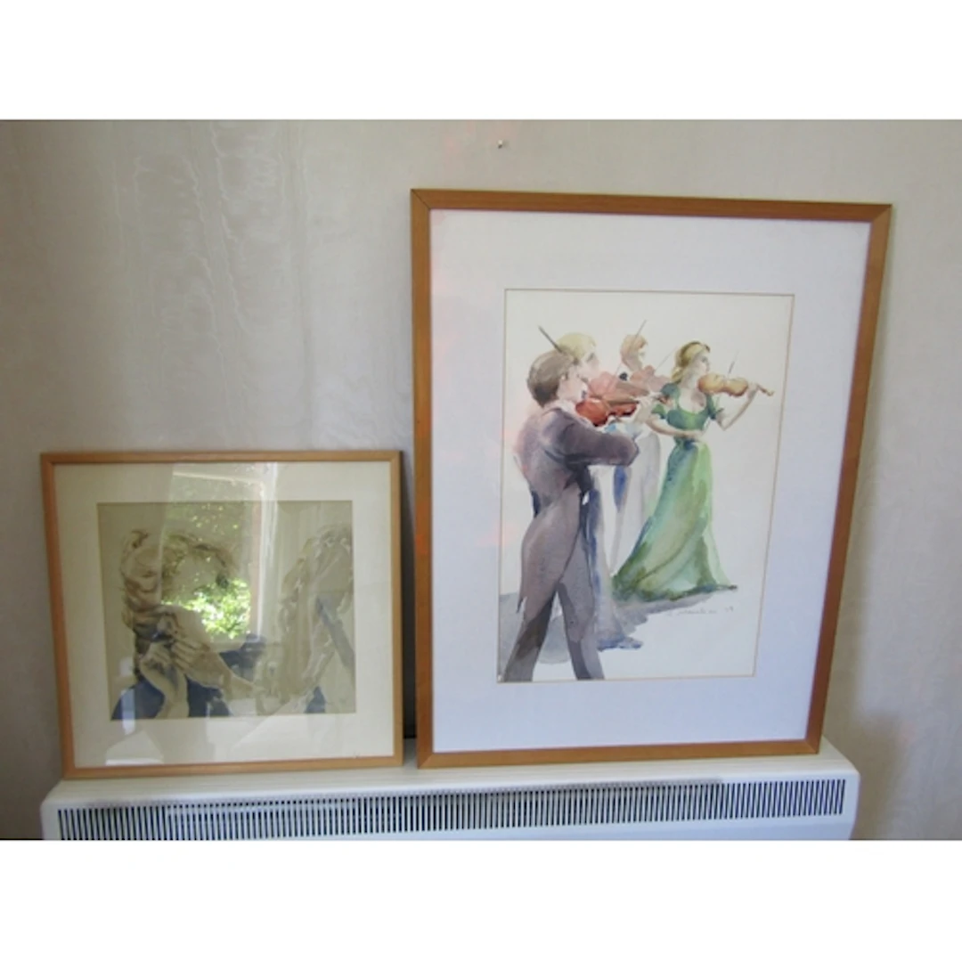 Two Original Watercolours The Musicians Signed Indistinctly ...