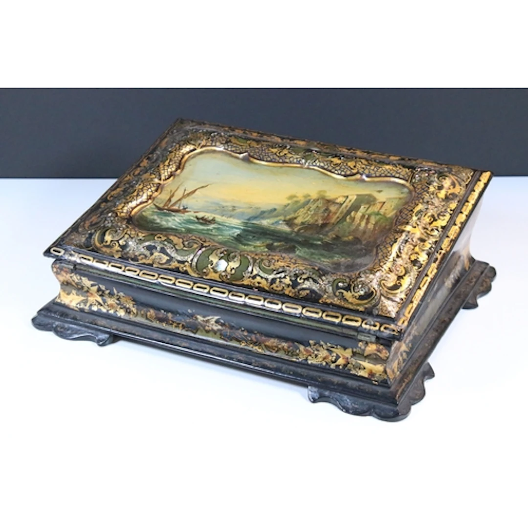 Late 19th century Grand Tour style papier mache writing box ...