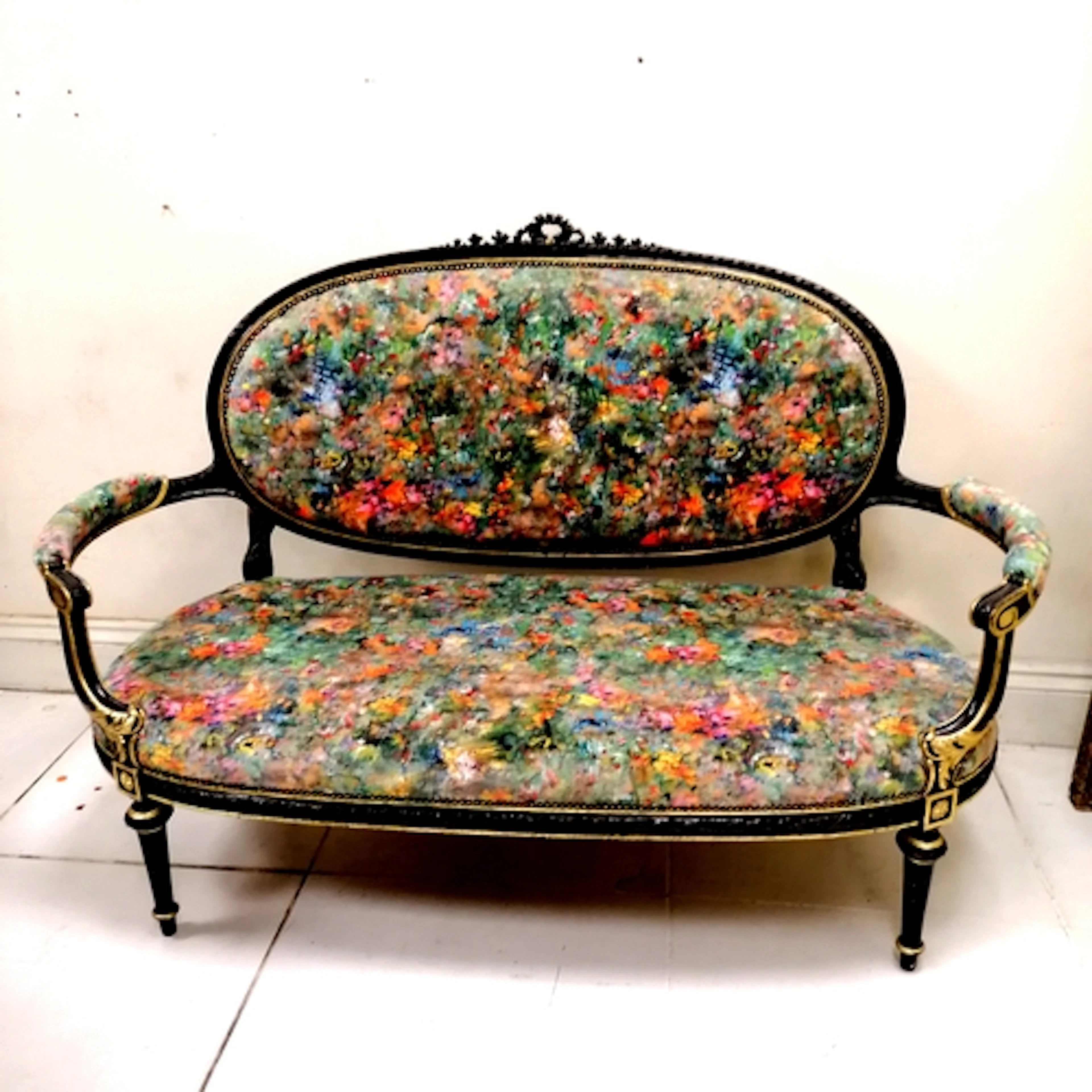 Antique Louis XV style sofa reupholstered in velvet Renoir i...