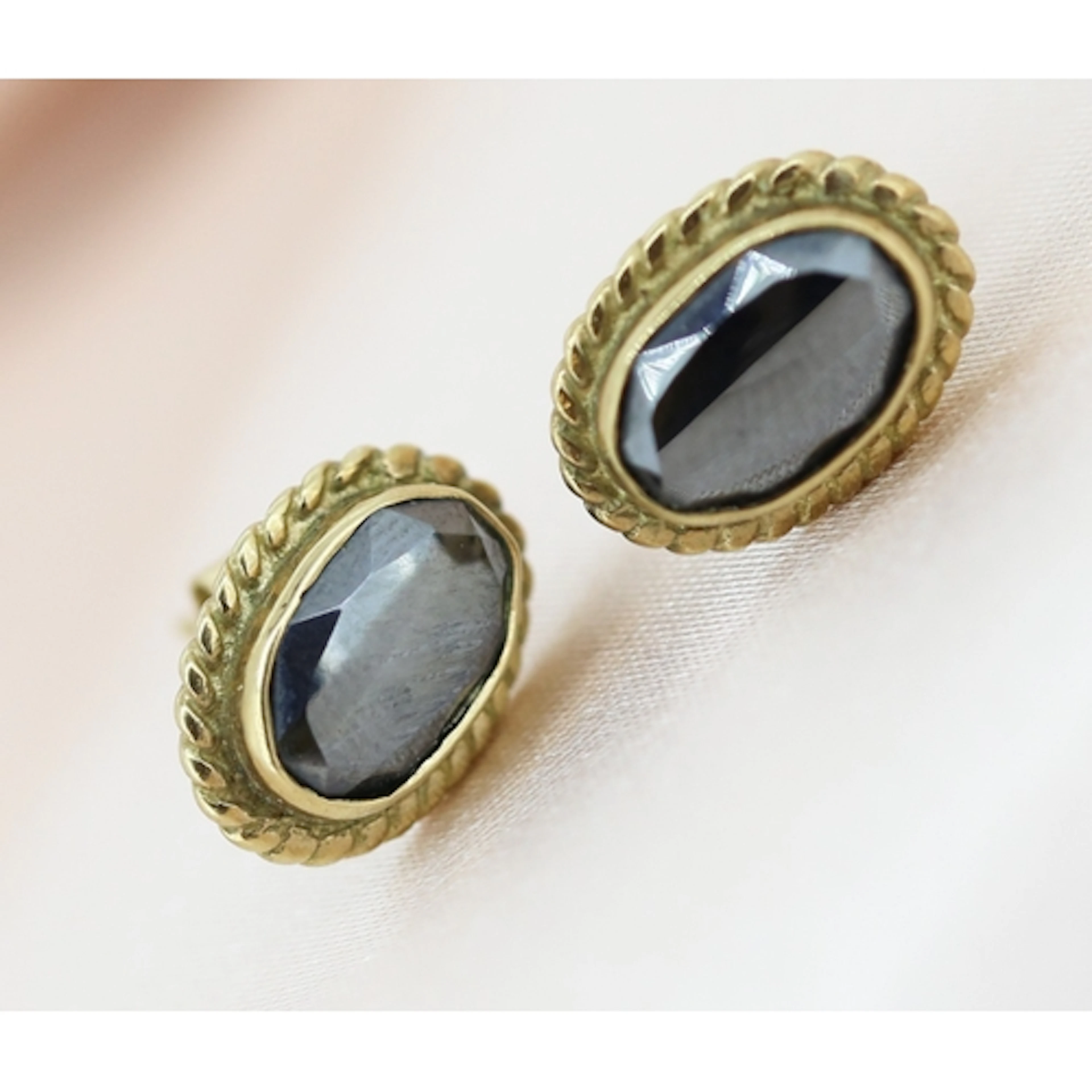 Pair of Bezel Set Hematite Earrings Mounted in 9 Carat Yello...