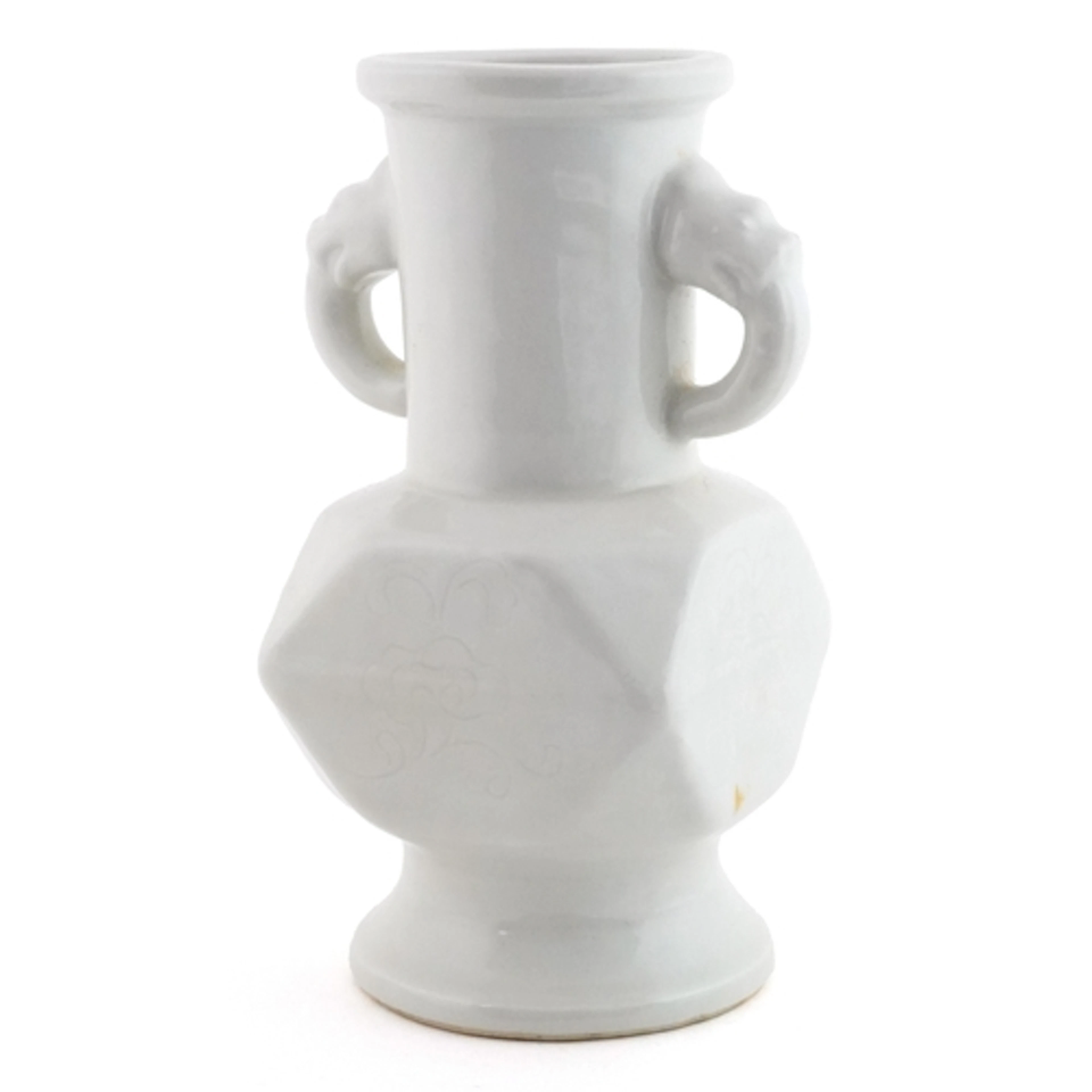 Chinese white octagonal facetted porcelain vase with animali...