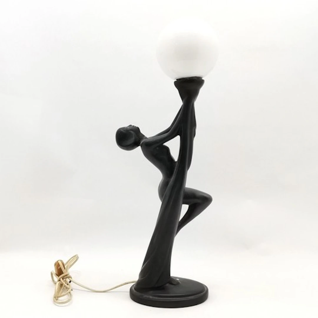 Black ceramic figural lamp base with globe glass shade 64cm ...