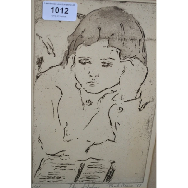 Paul Pisano, signed etching, portrait of a young lady 'The S...