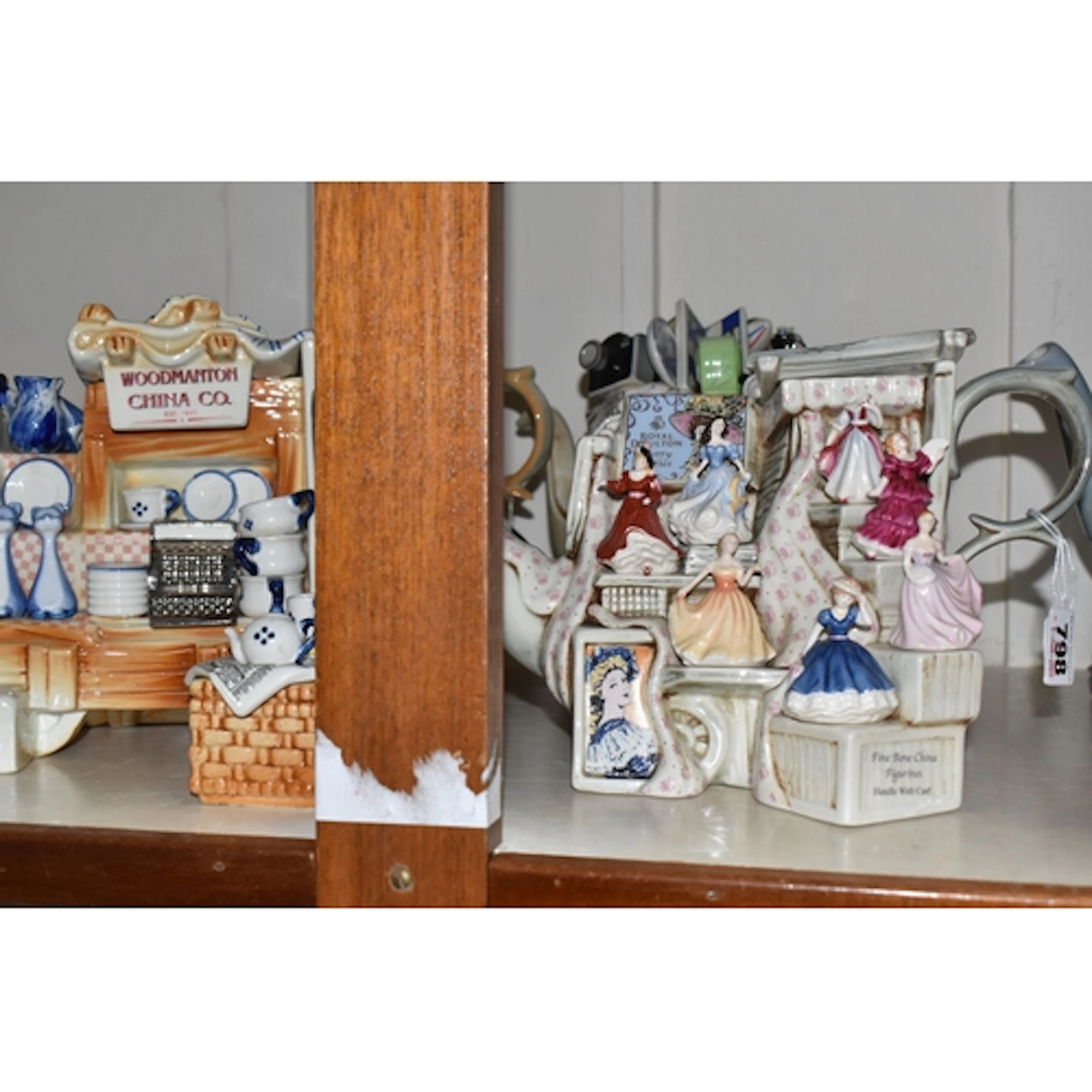 FOUR CARDEW DESIGN NOVELTY TEAPOTS, in the forms of market s...