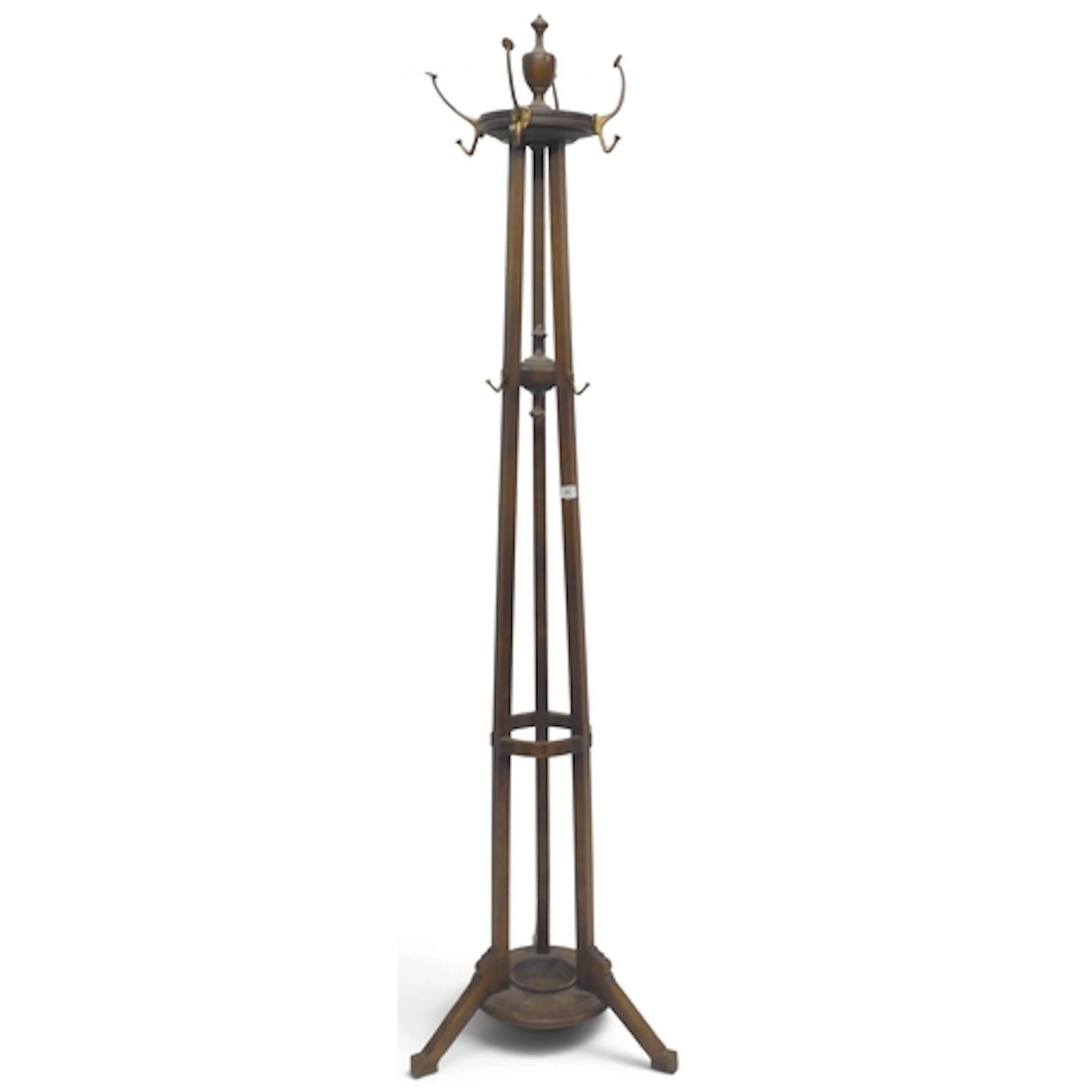A late 19th century oak hat and coat stand with four over th...