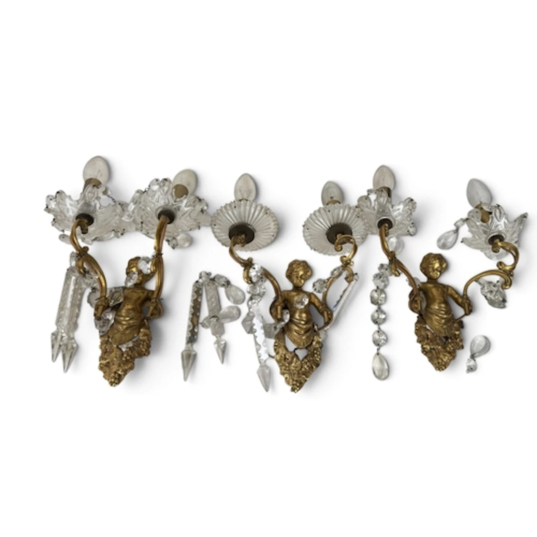 A SET OF THREE GILT METAL WALL APPLIQUE, EARLY 20TH CENTURY ...