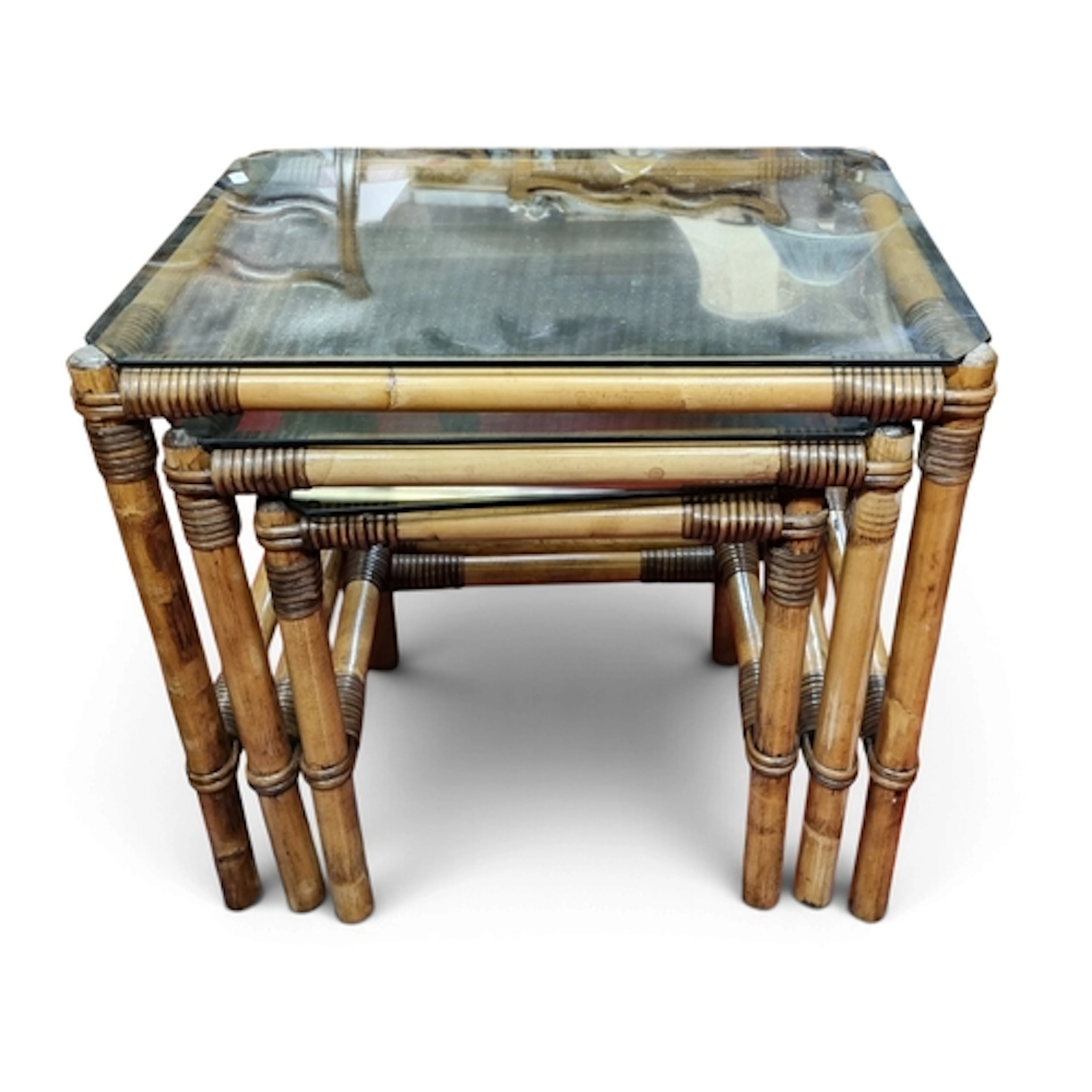 A good Nest of three Bamboo Tables. LB 56 x 40 x H 50 cm app...