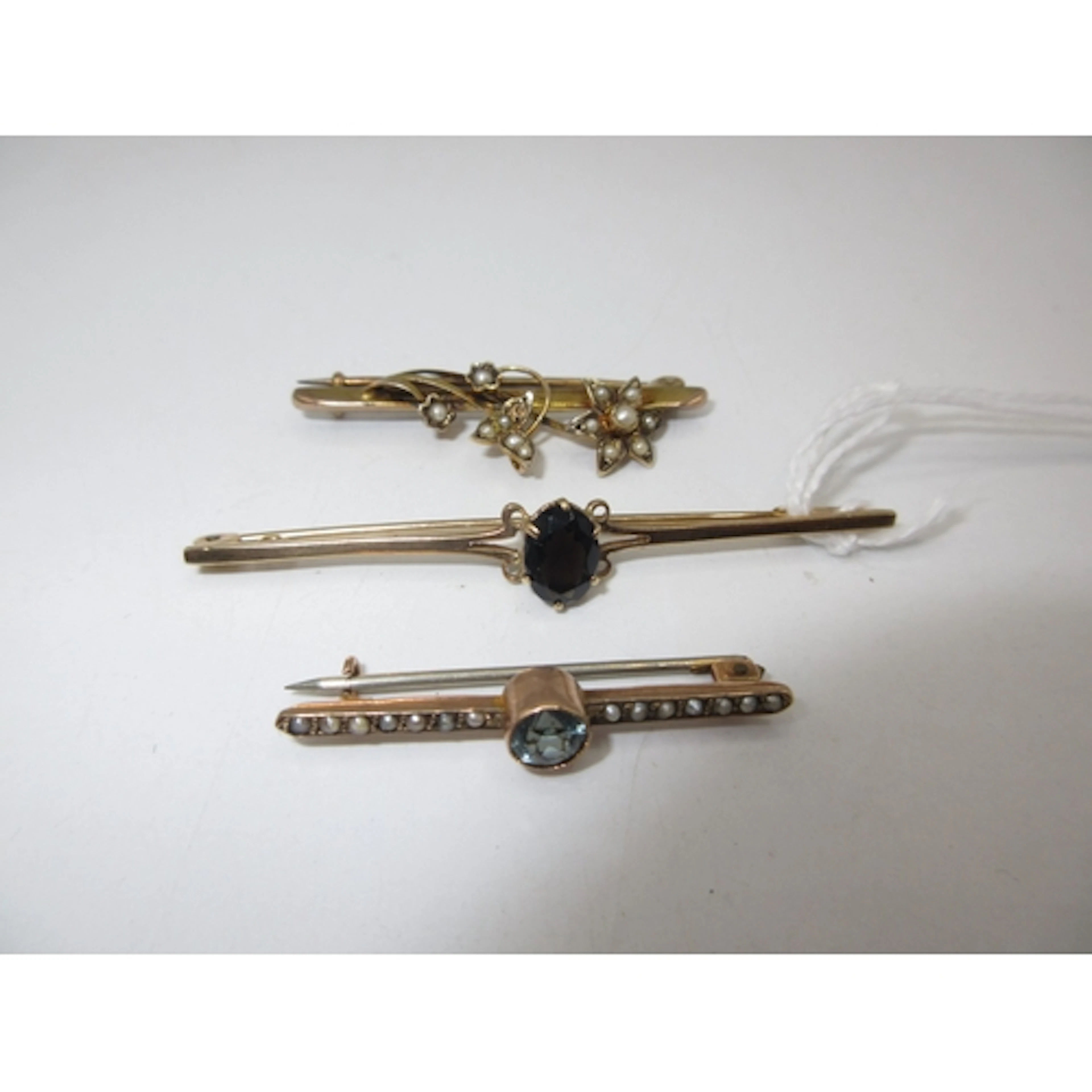 9ct Gold and Smokey Stone Brooch, 9ct Gold Seed Pearl and Bl...