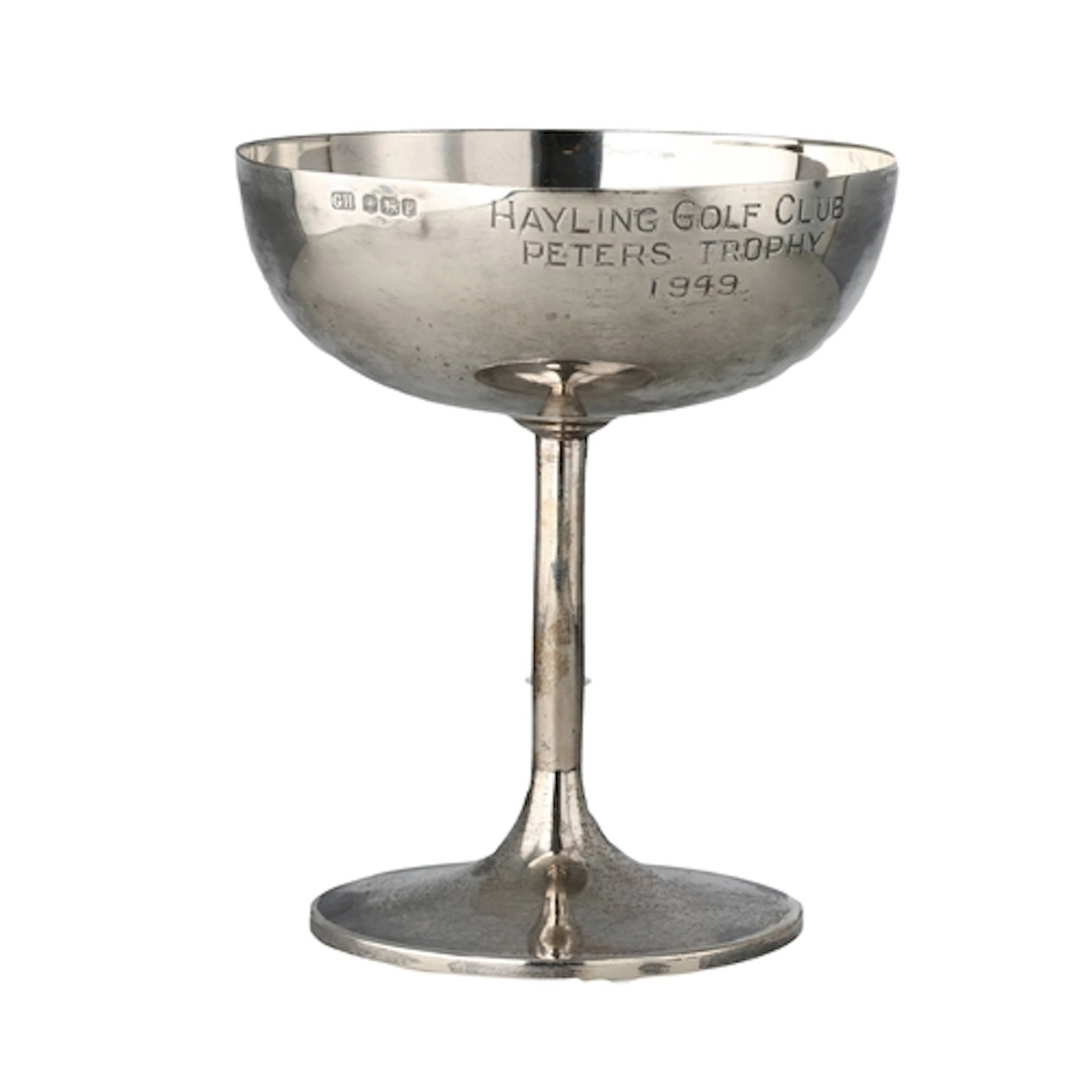 A SILVER CHAMPAGNE SAUCER 'HAYLING GOLF CLUB PETERS TROPHY 1...