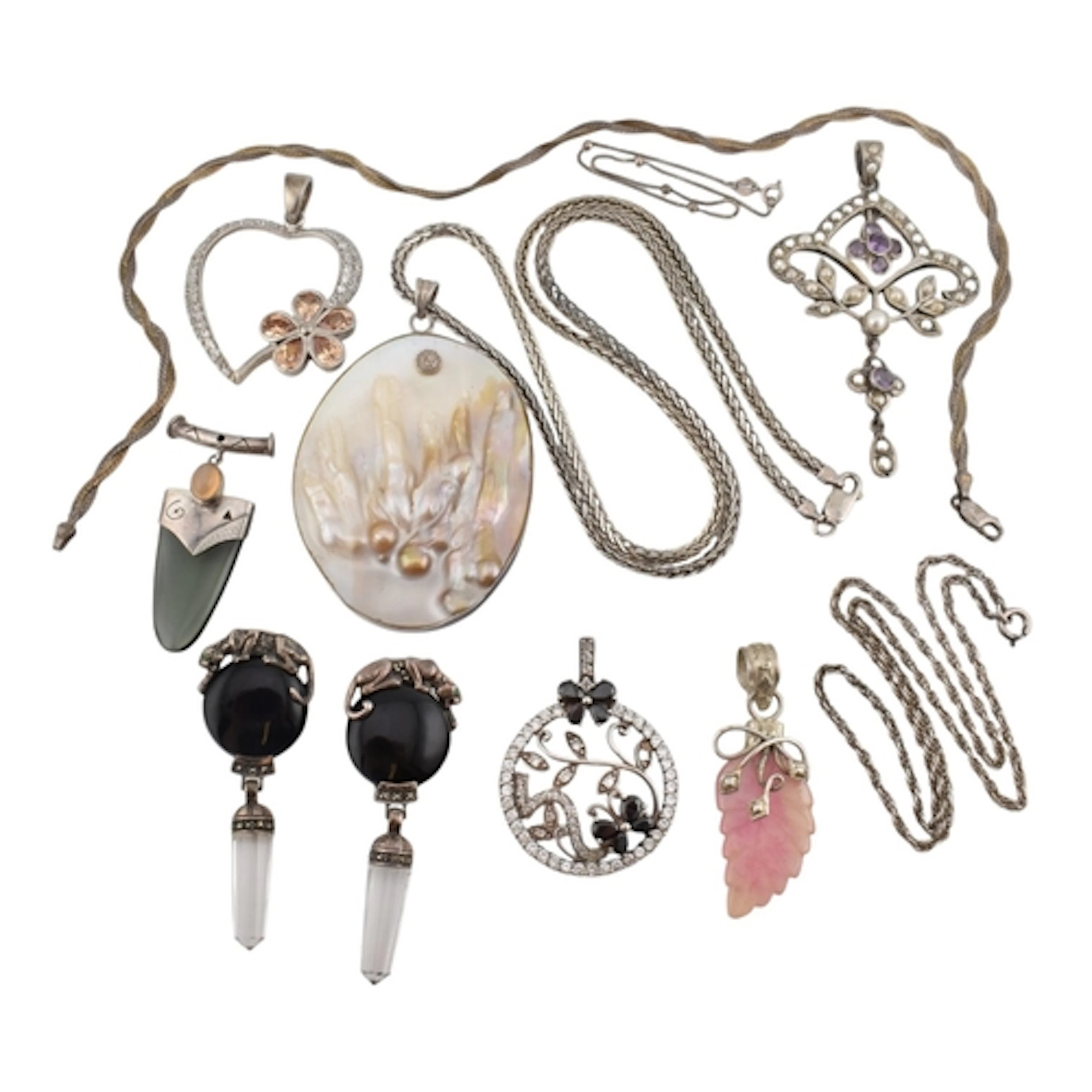 A varied selection of jewellery. Nine items to include: a si...