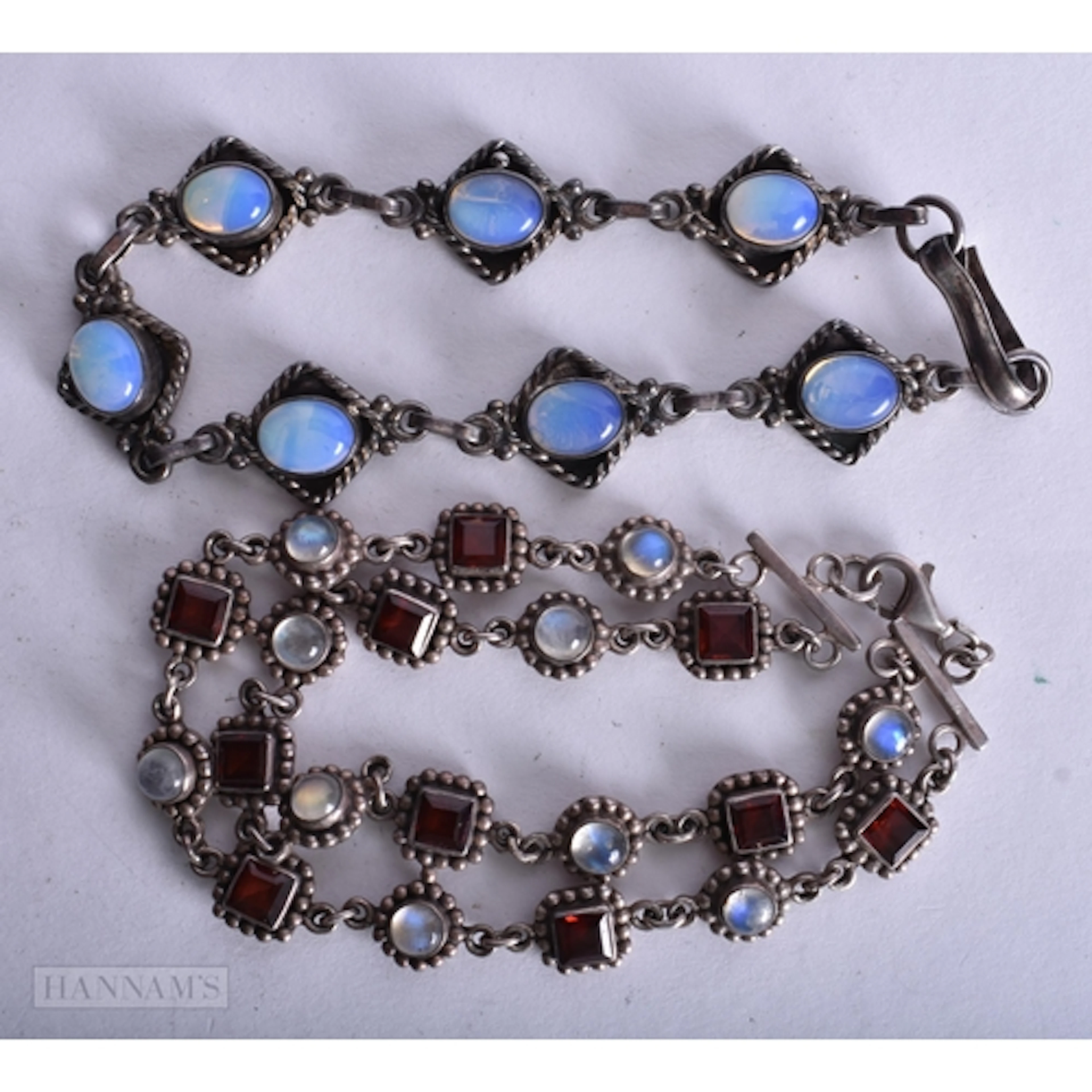 Collection of Sterling Silver Bracelets inc. Opalised Glass,...