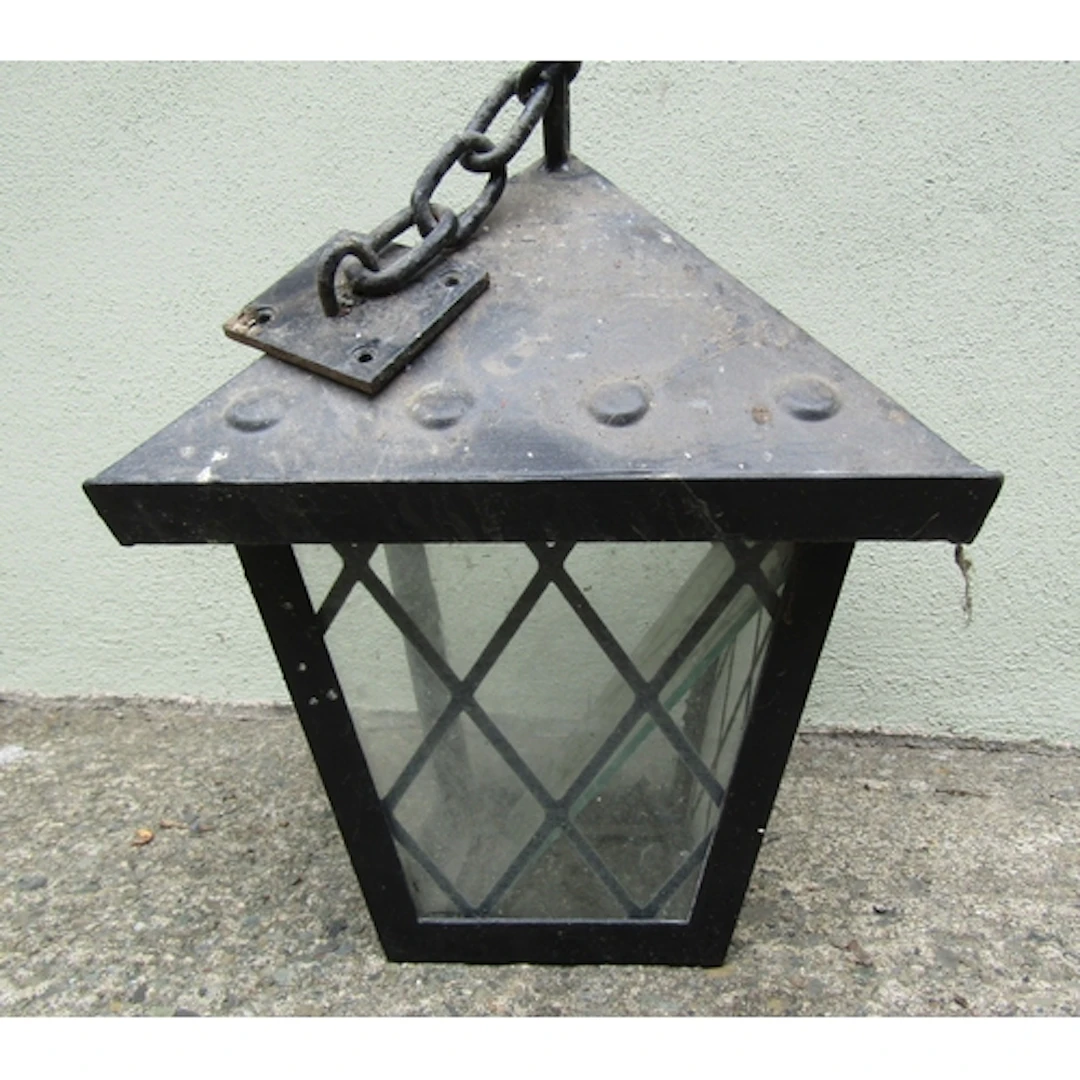 Wrought Metal Hanging Lantern Approximately 14 Inches High