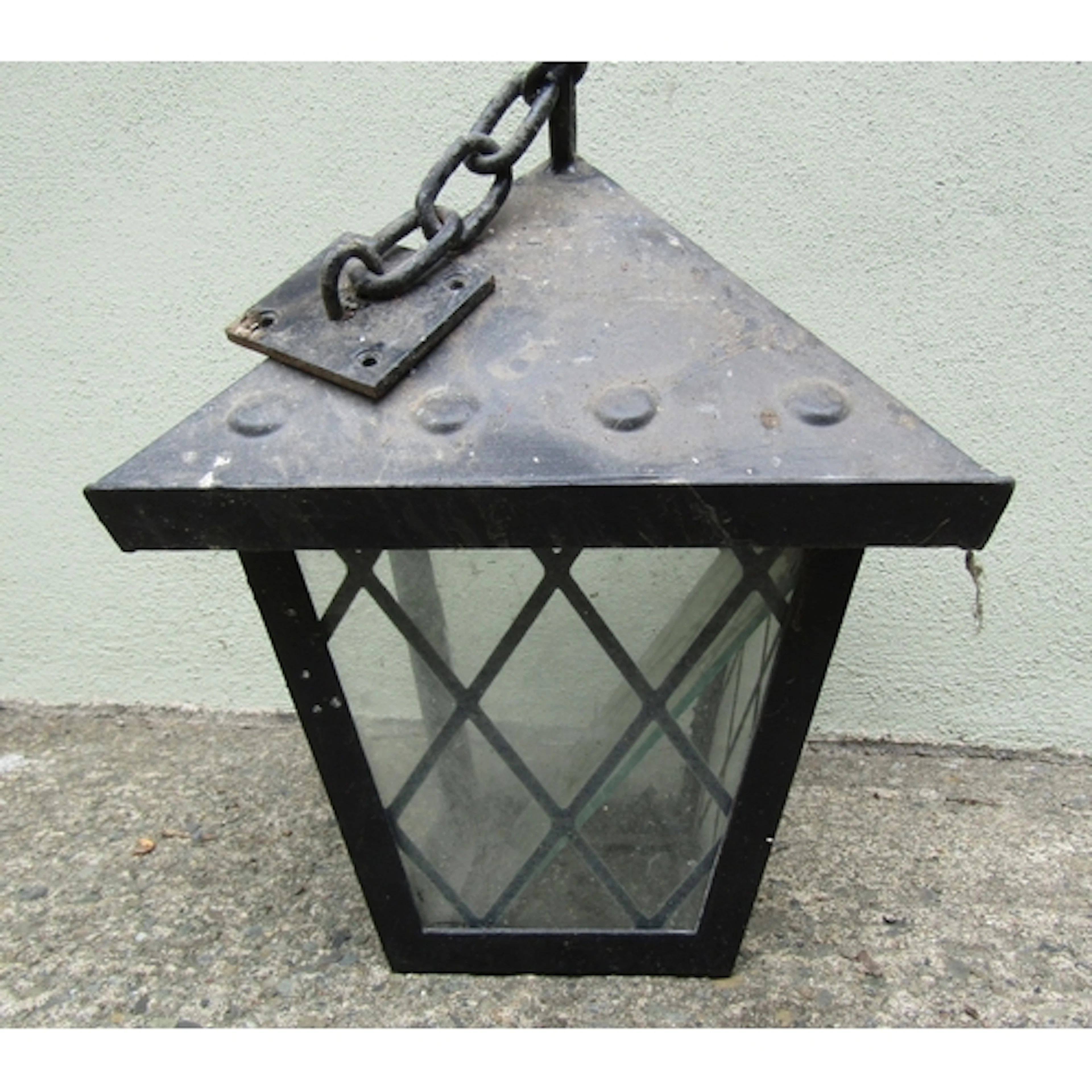 Wrought Metal Hanging Lantern Approximately 14 Inches High