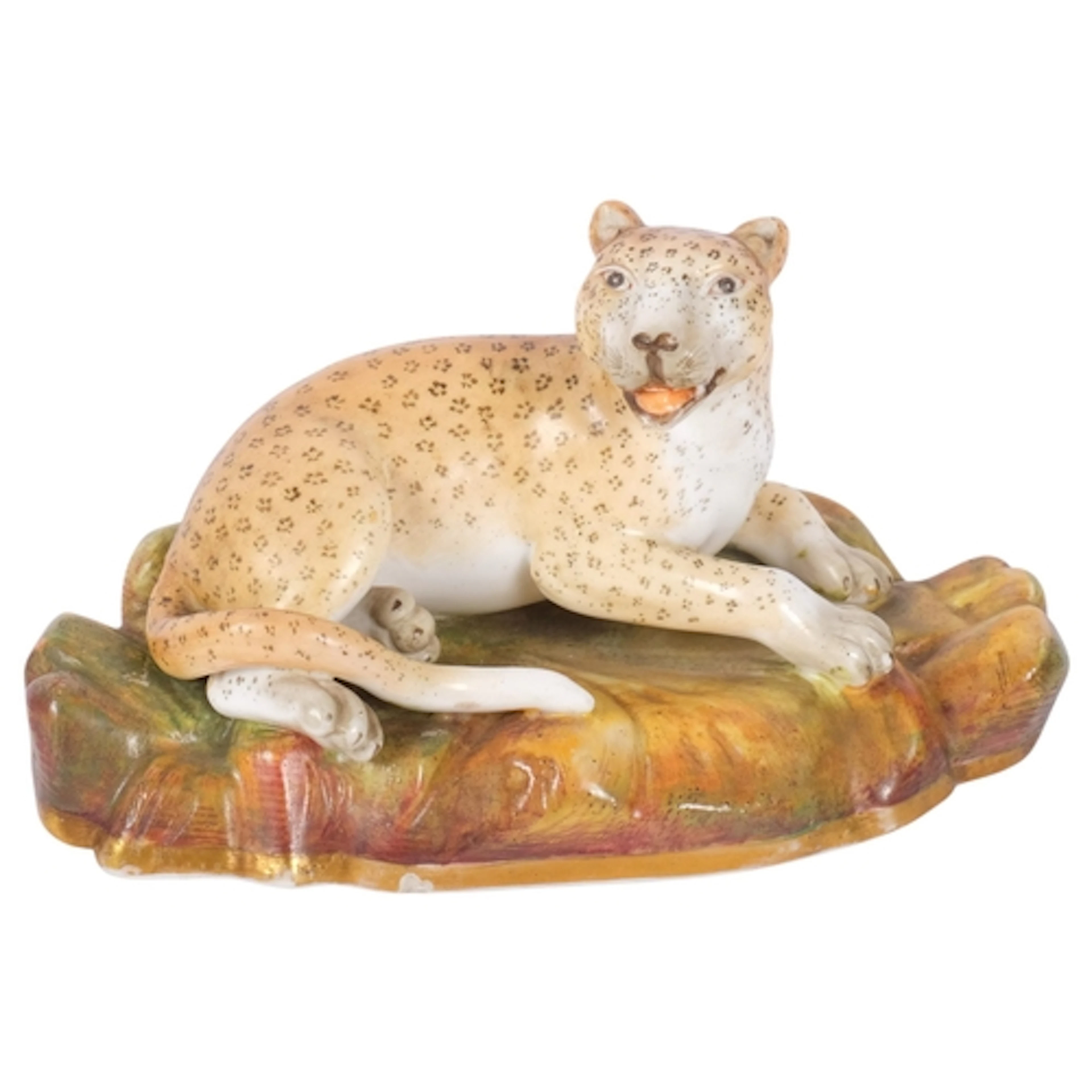 An Antique Staffordshire figure, study of a seated leopard, ...