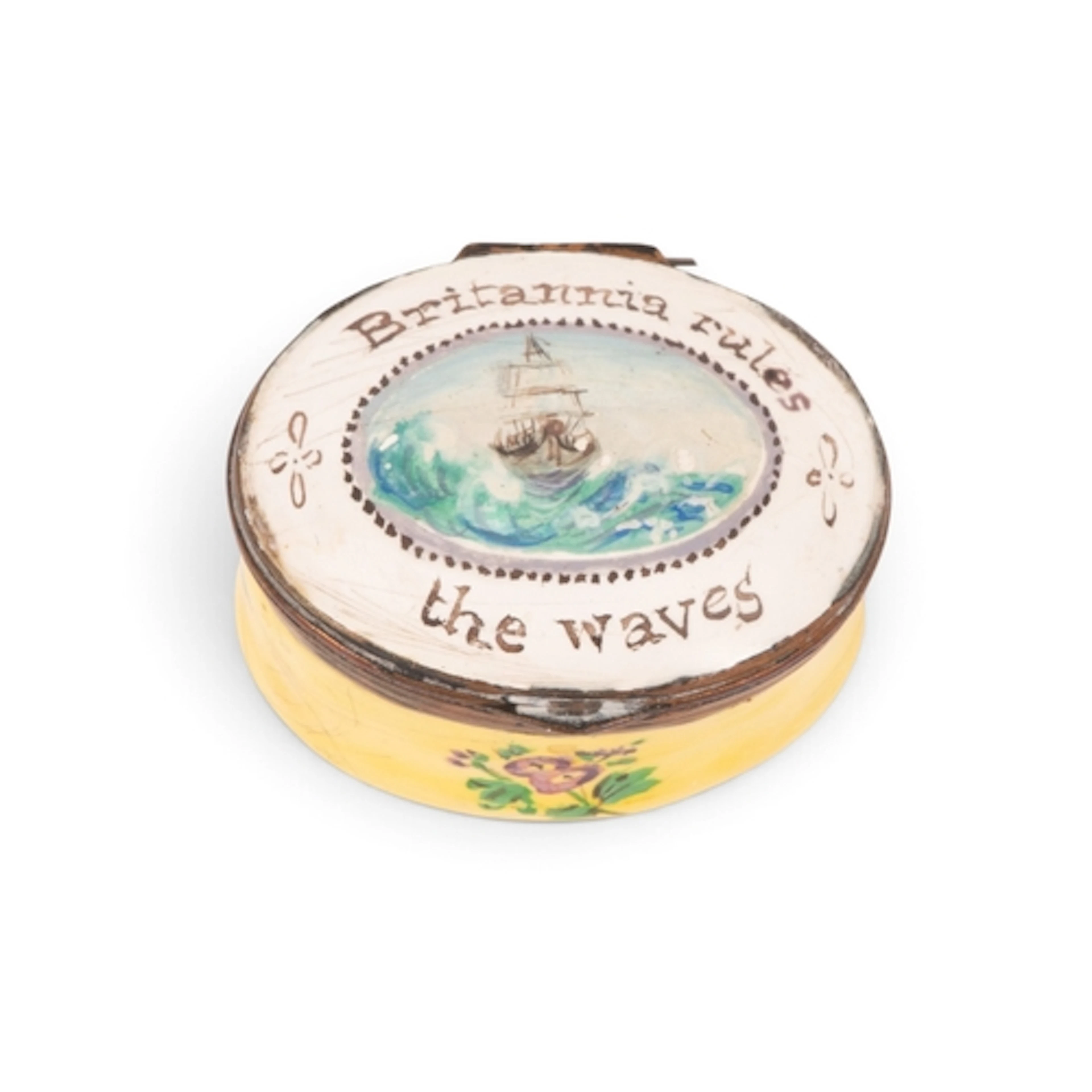 An English enamel patch box of naval or maritime interest, c...