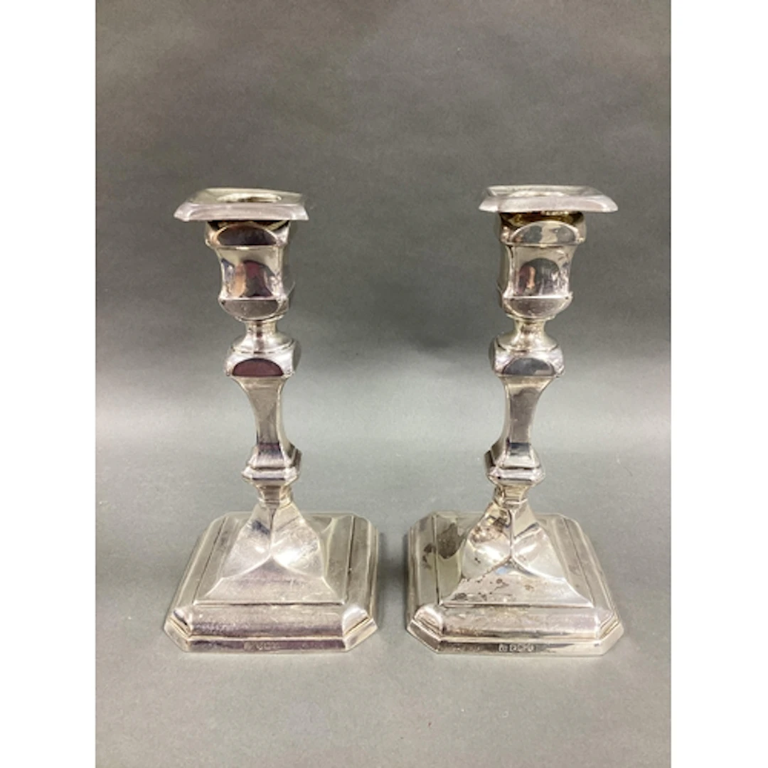 A Pair of Hallmarked Silver Candlesticks, TB&S, Sheffield 19...