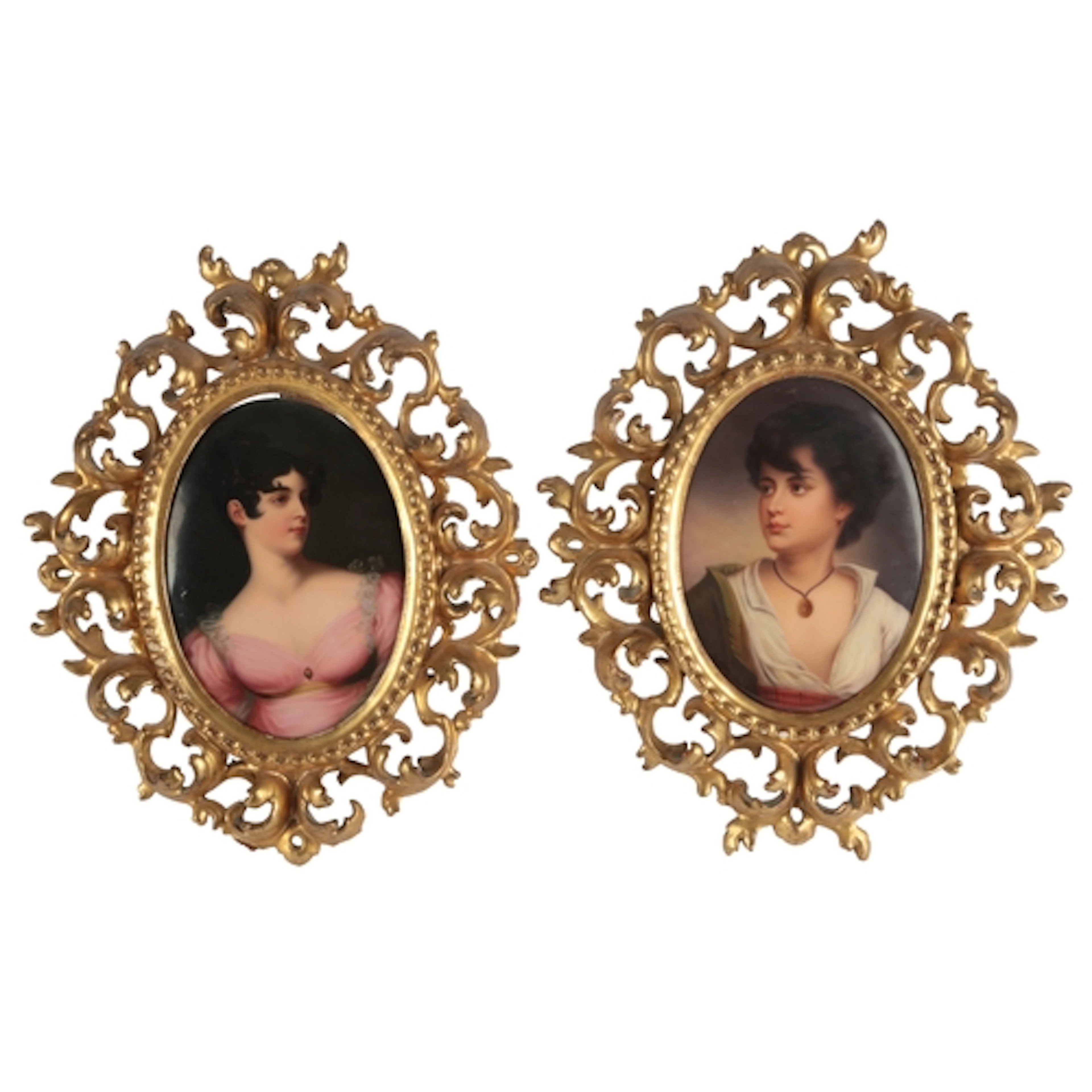 Two hand painted Hutschenreuther porcelain oval plaques, lat...