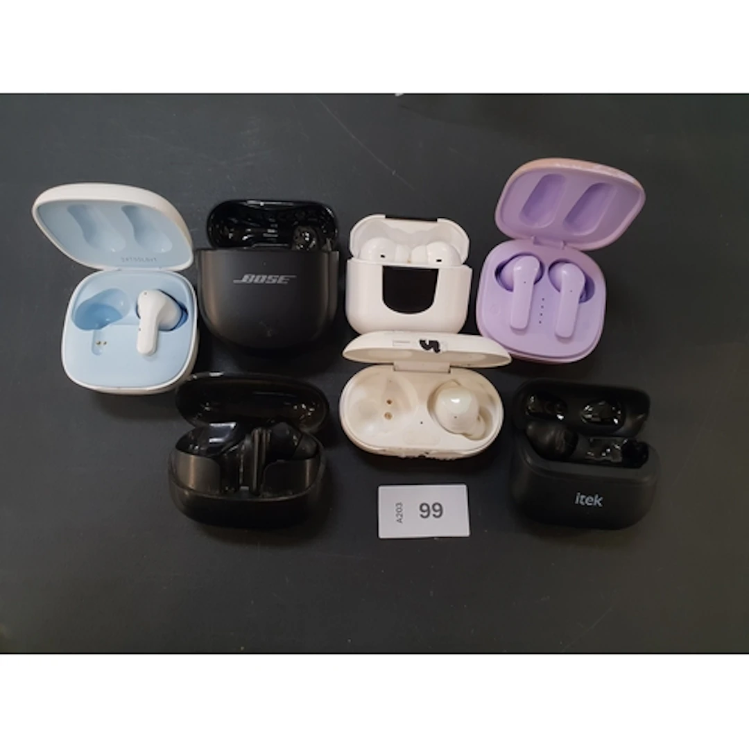 SIX CHARGING CASES WITH SINGLE EARBUDS including Bose
