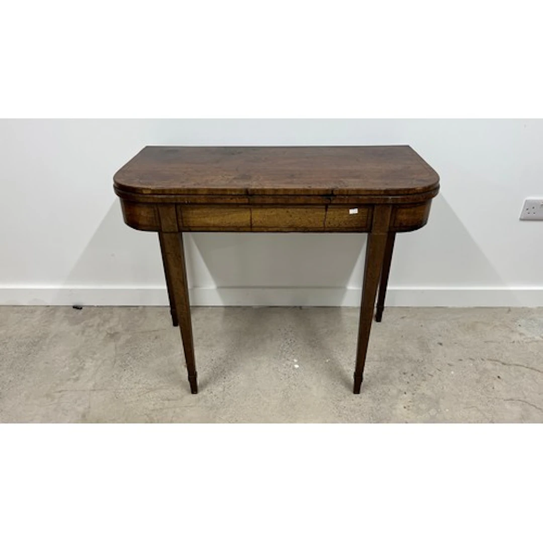 19th century mahogany fold over card table on square tampere...