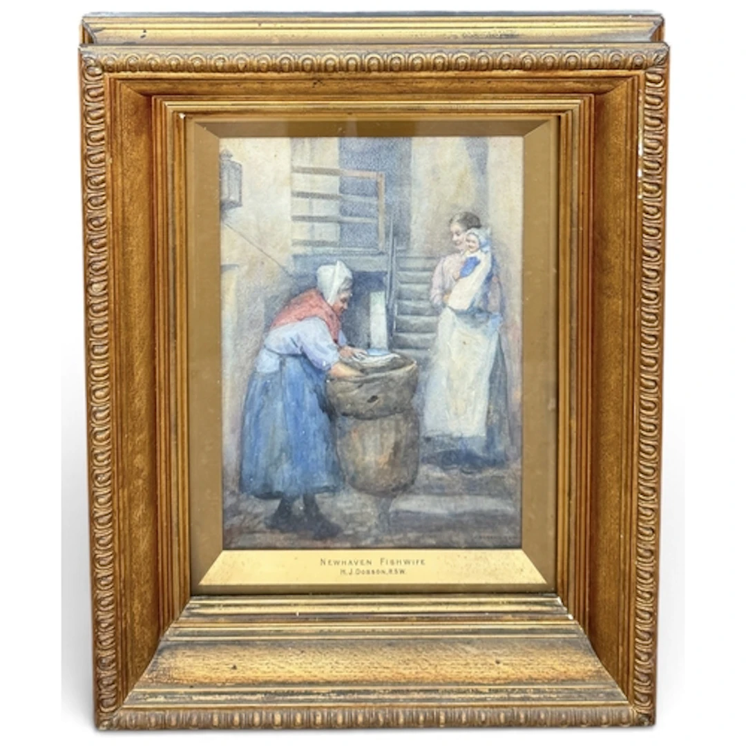 H.J. DOBSON: NEW HAVEN FISH WIFE Watercolour on paper. 35cm ...