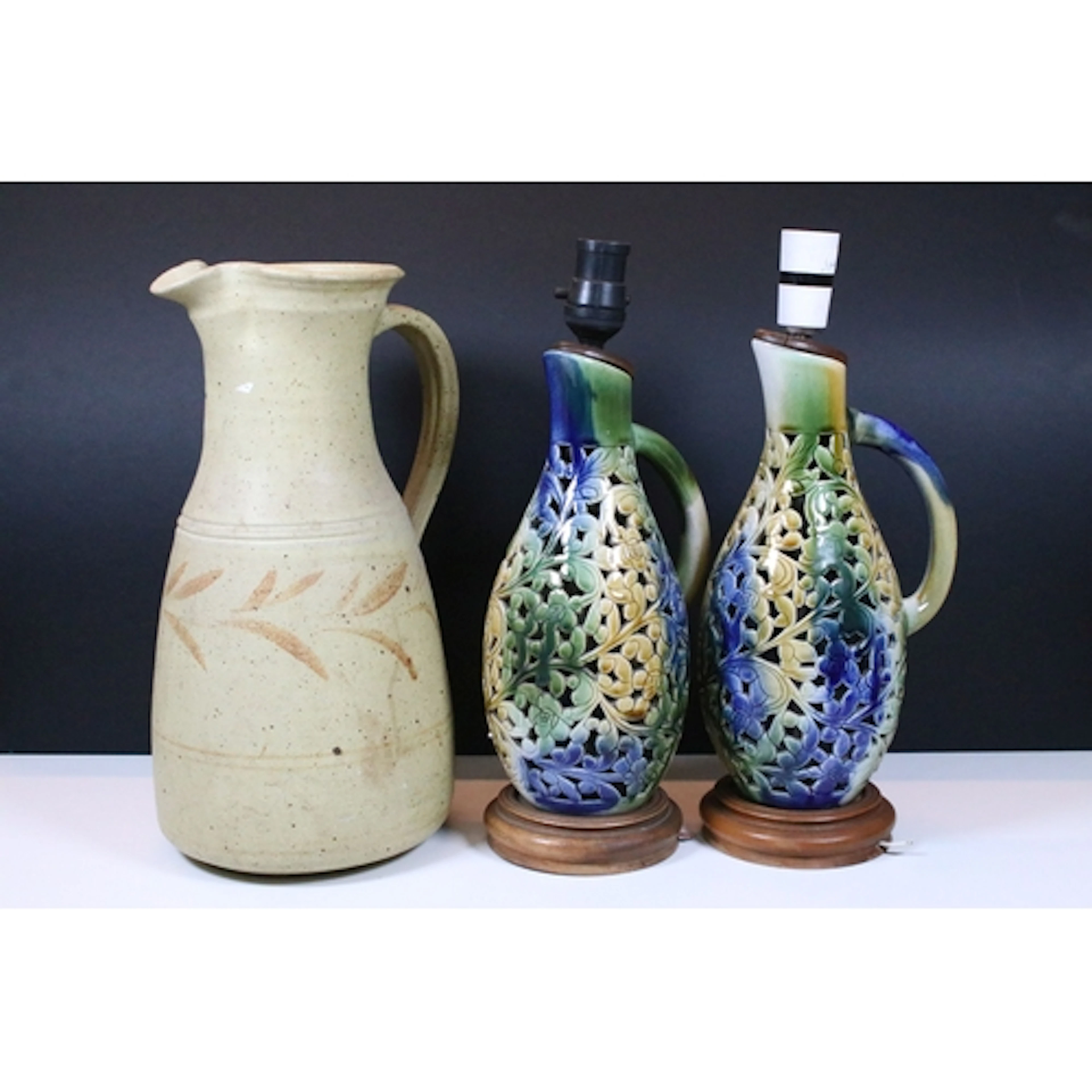 Studio pottery stoneware jug of baluster form with flared ri...