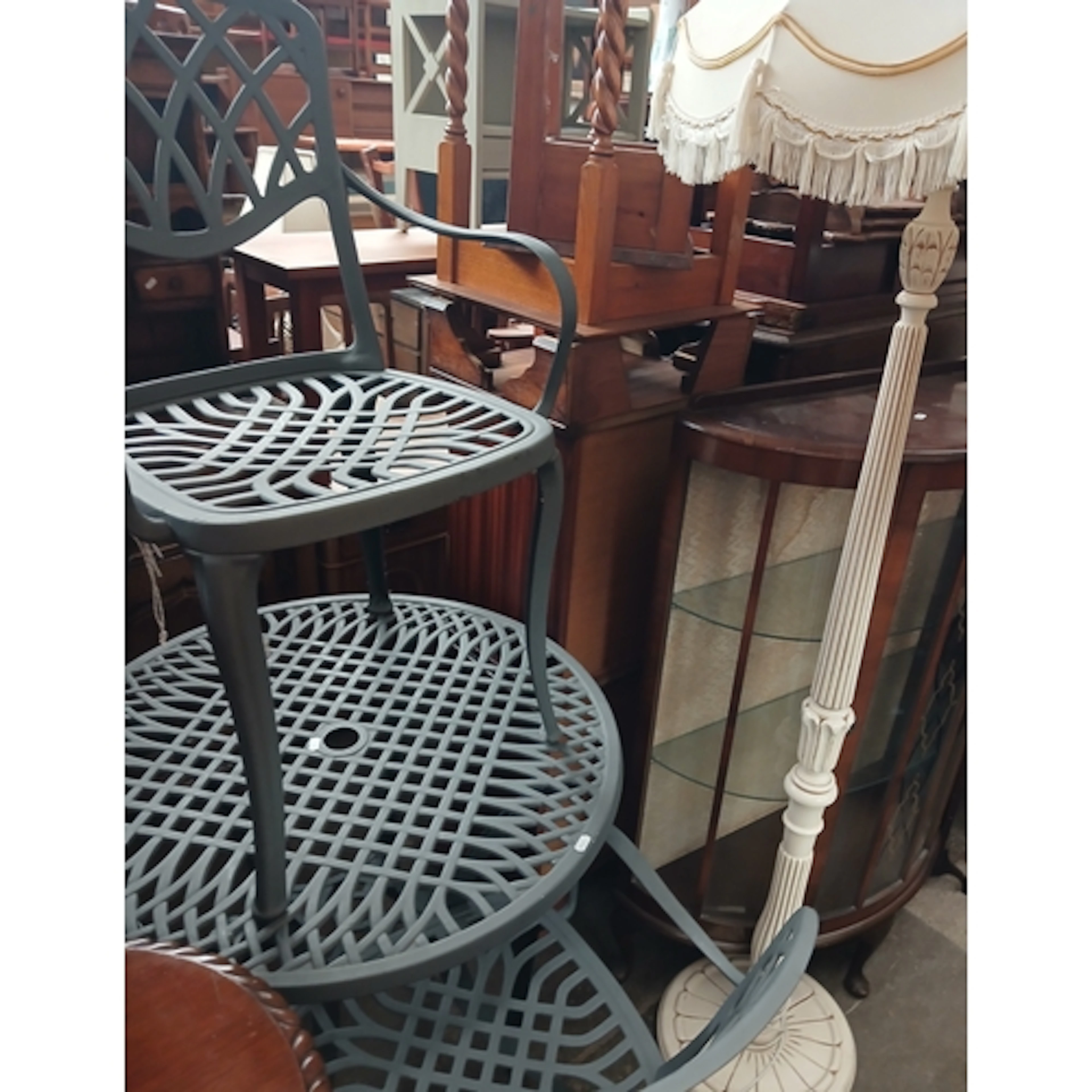 A mixed lot of furniture comprising display cabinet, cream s...