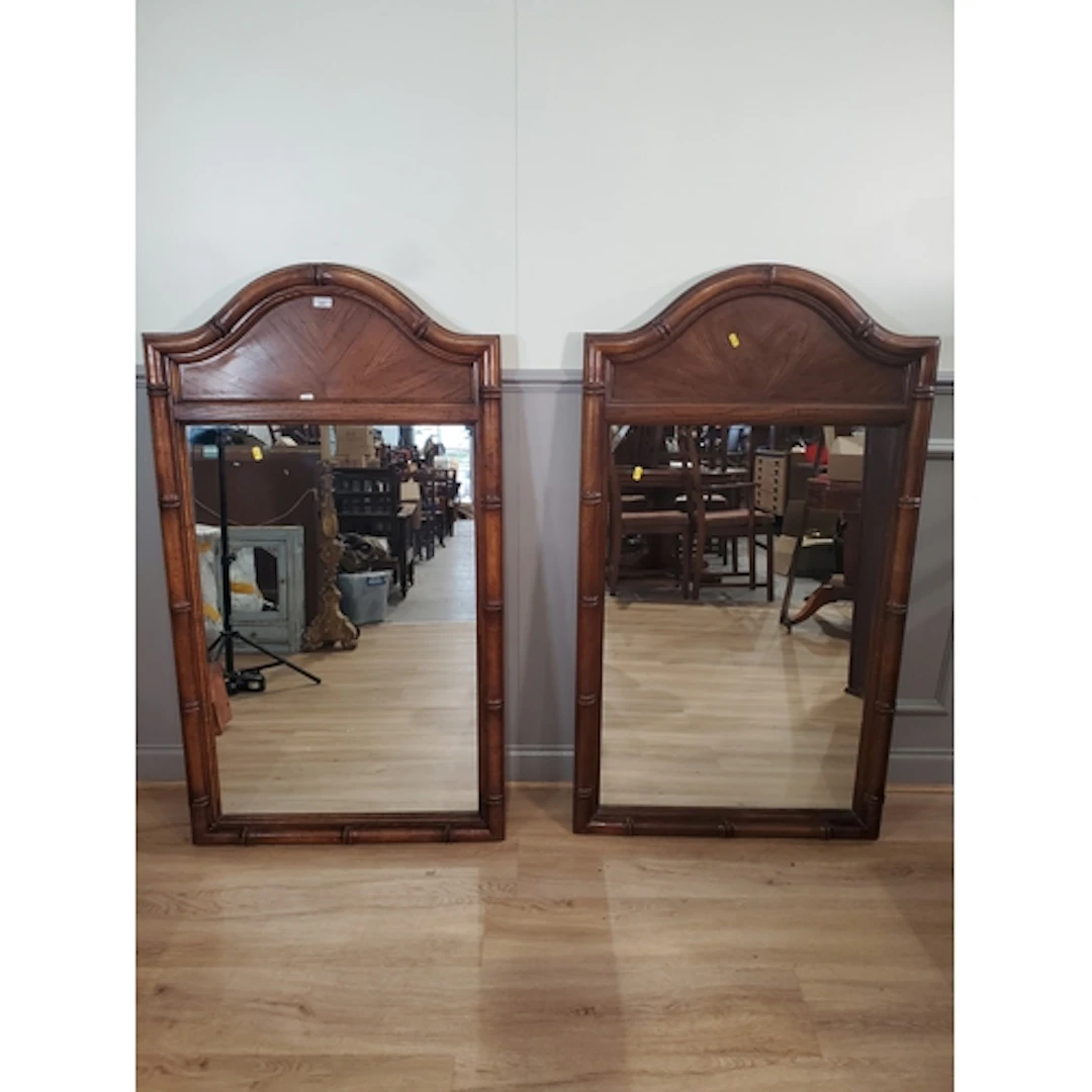 A pair of modern wall Mirrors with bamboo style boarders, (R...