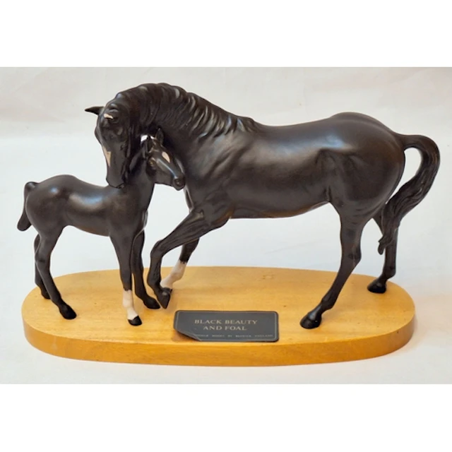 Connoisseur Beswick Figurine Black Beauty with Foal on woode...